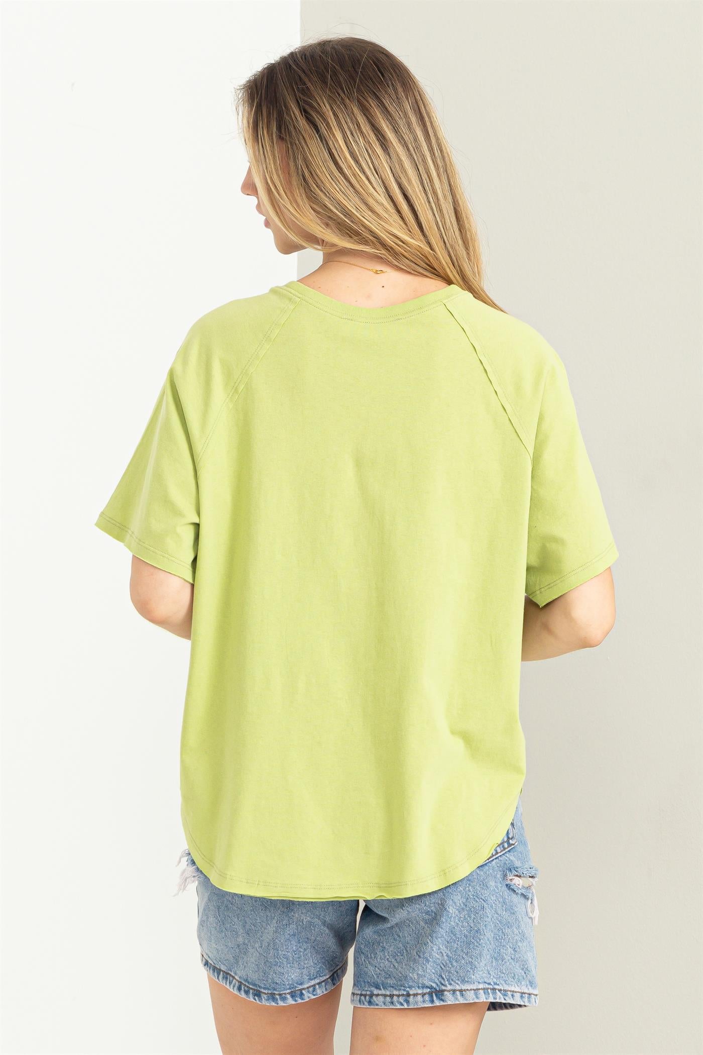 Wholesale Round Neck Curved Hem Short Sleeve T Shirt Clothing Tops DZ23C325 PALE OLIVE HYFVE