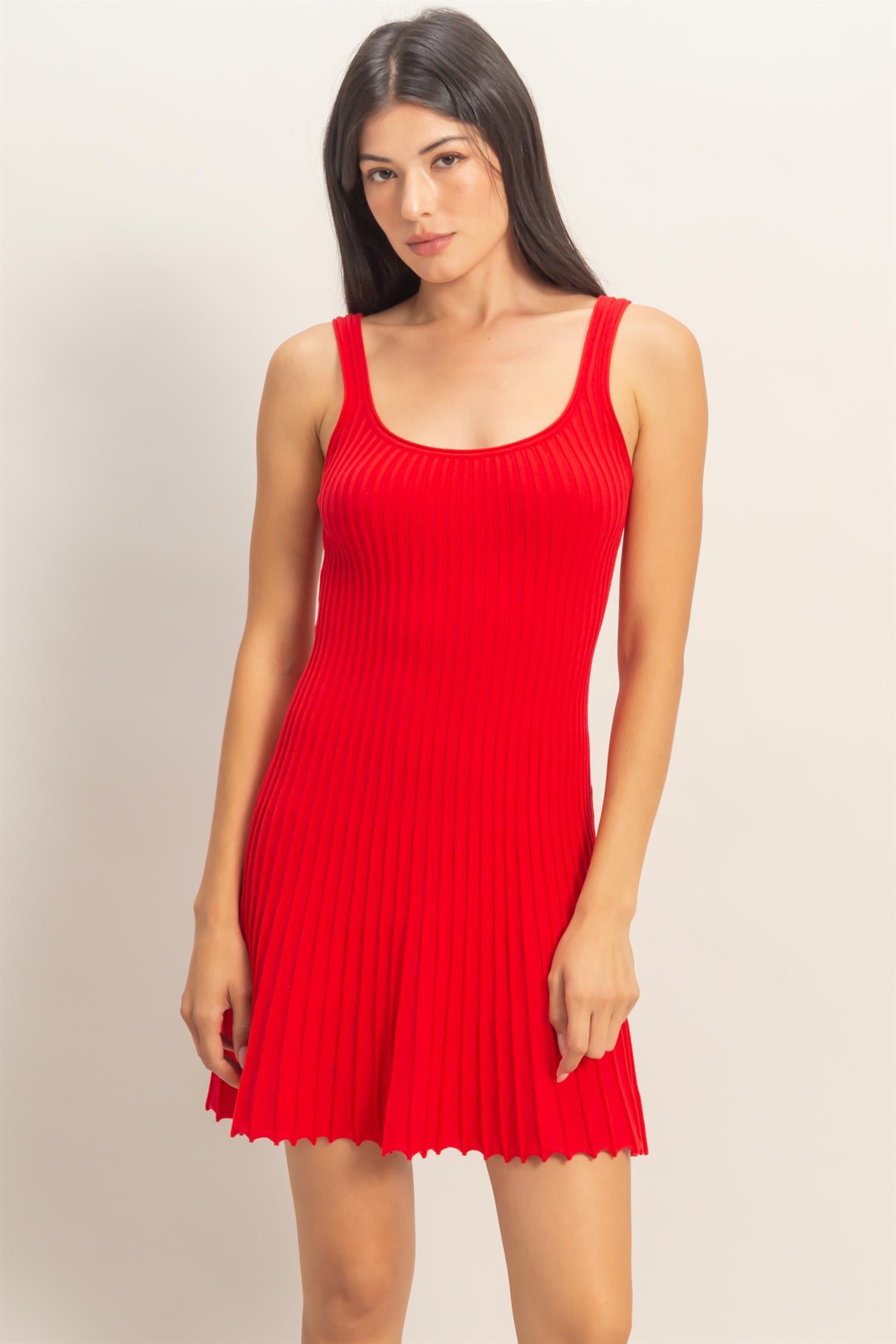 Wholesale Pleated Knit Tank Mini Dress Dresses DZ26C283 RED DOUBLE ZERO