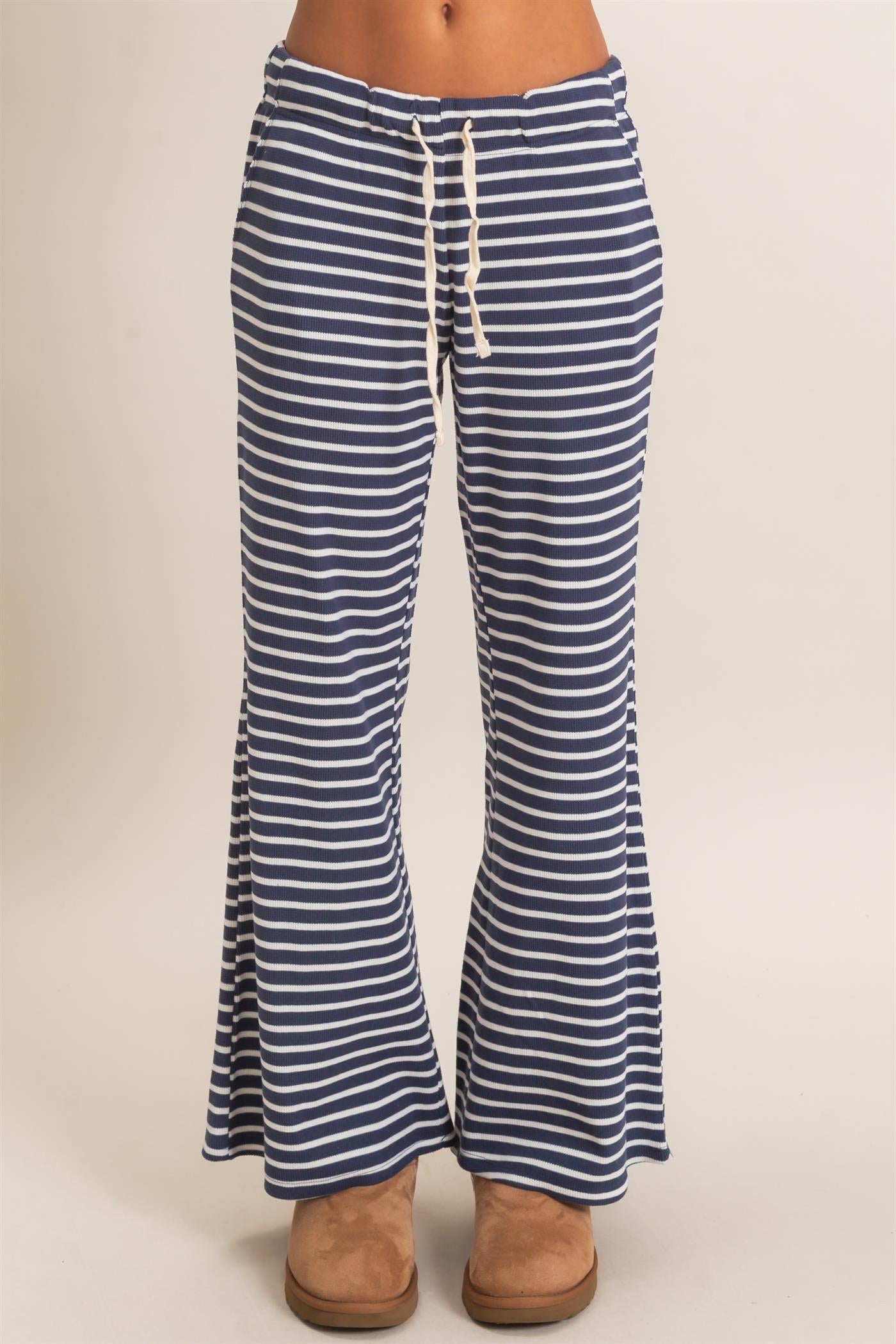 Wholesale Low Rise Striped Waffle Knit Pants Pants DZ26E553 NAVY DOUBLE ZERO