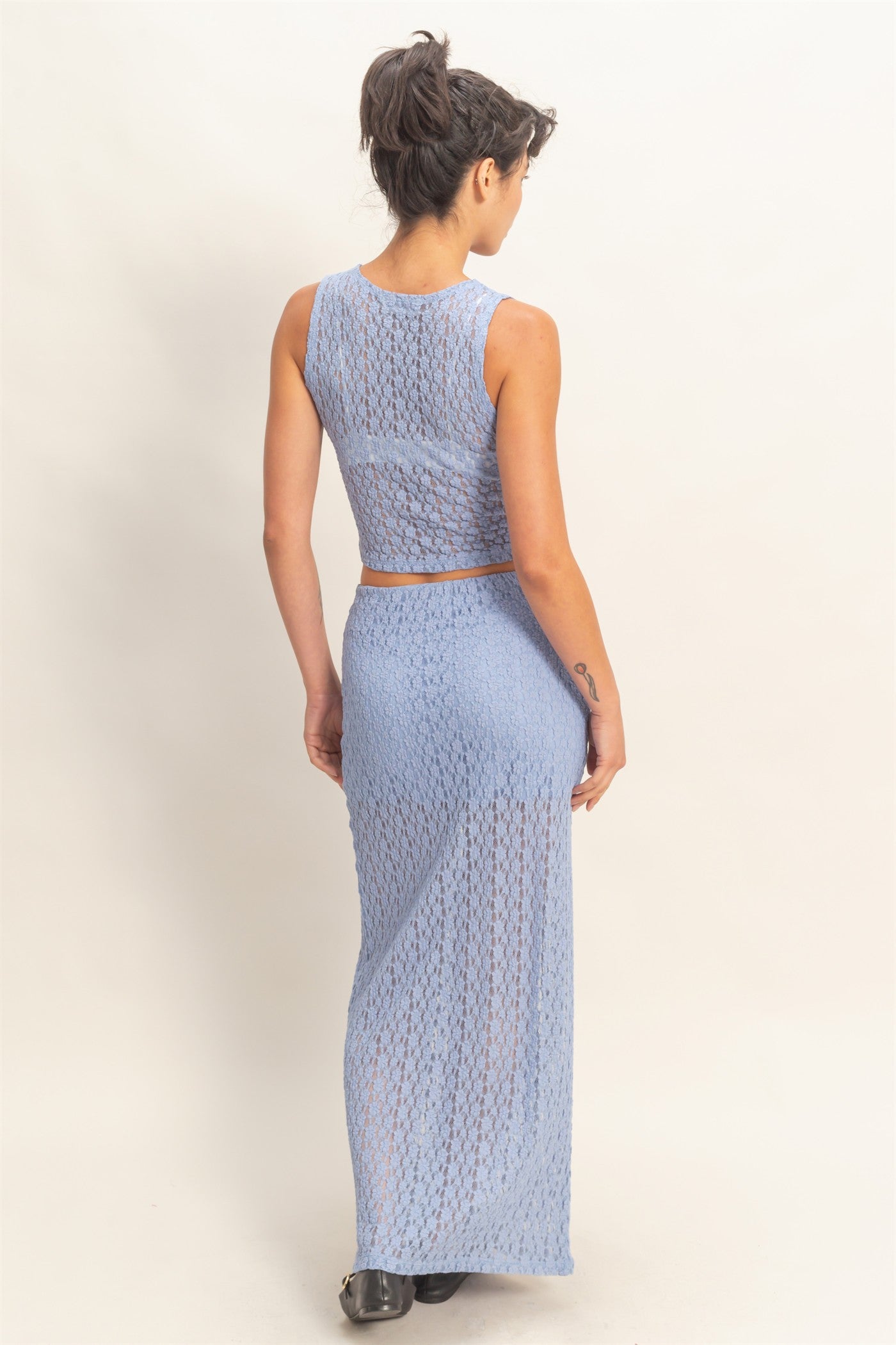 Wholesale Round Neck Lace Top & Lace Maxi Skirt Set Clothing DZ26C670-SET PALE INDIGO DOUBLE ZERO