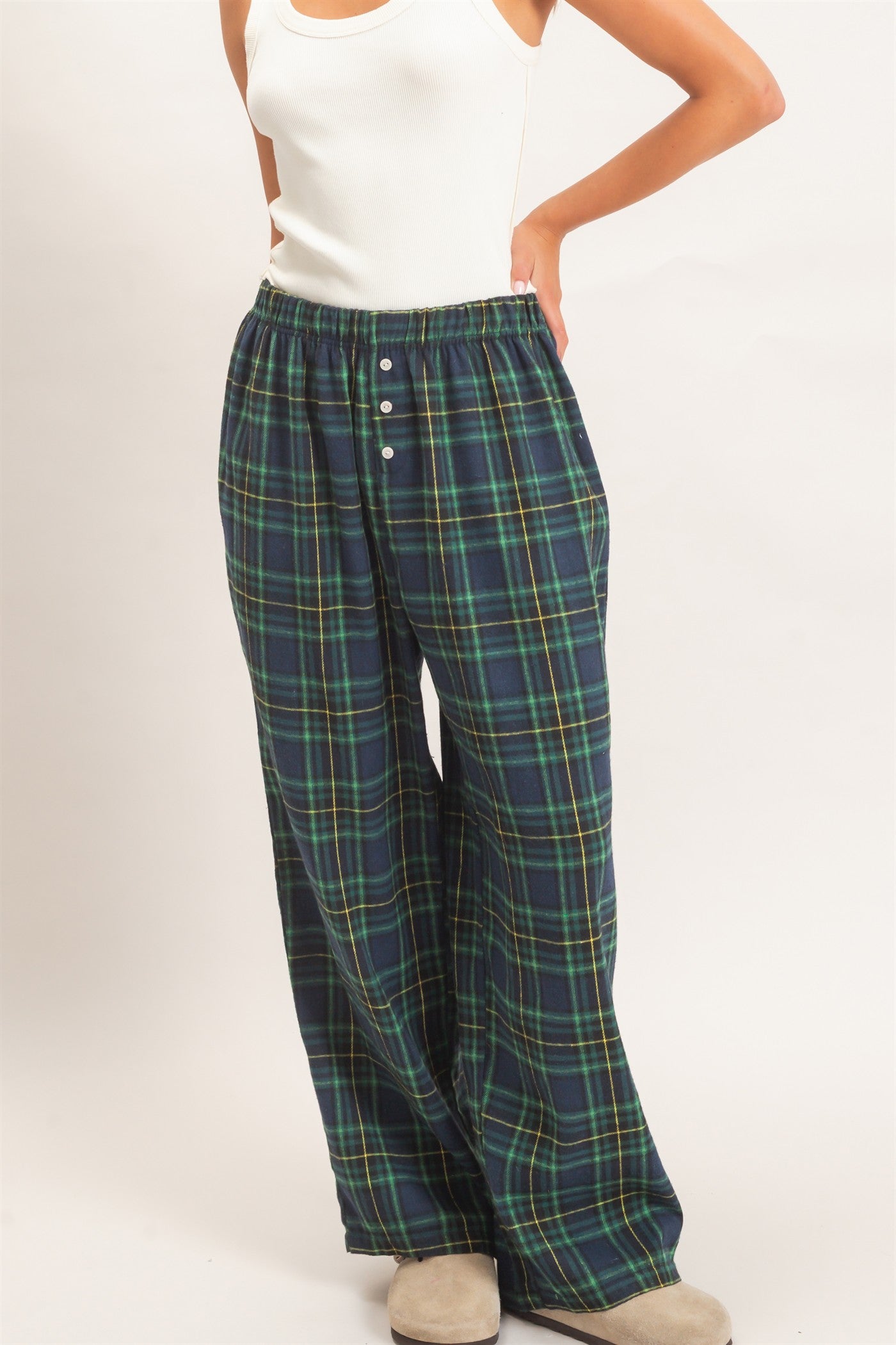 Wholesale Plaid Wide-Leg Pants Pants DZ26F271 GREEN DOUBLE ZERO