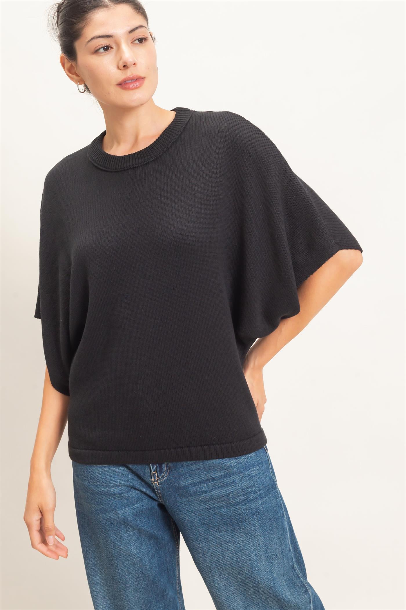 Wholesale Crew Neck Short Sleeve Sweater Sweaters HF26E378 BLACK HYFVE