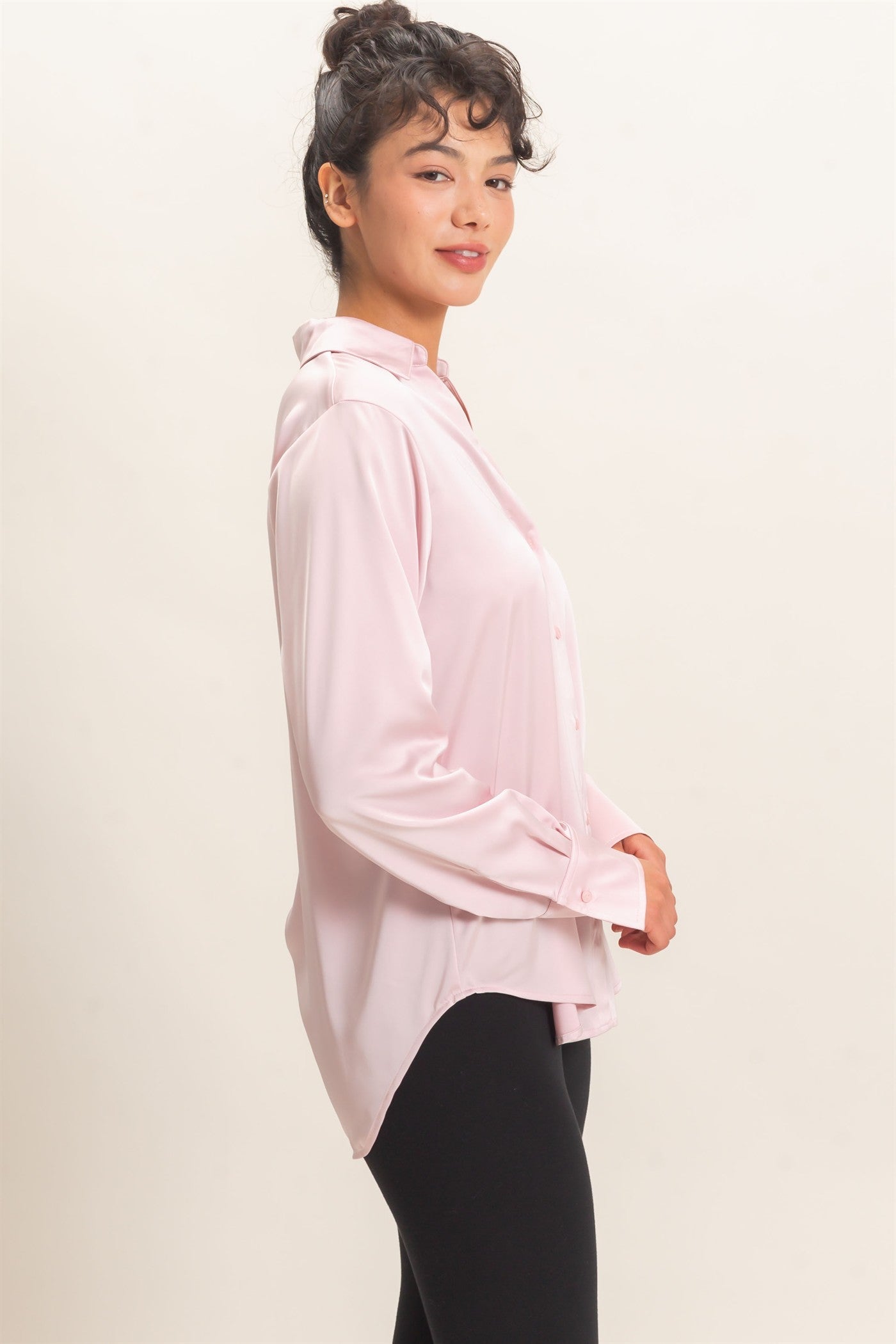 Wholesale Satin Button-Down Shirts Shirts DZ26E265 LIGHT PINK DOUBLE ZERO