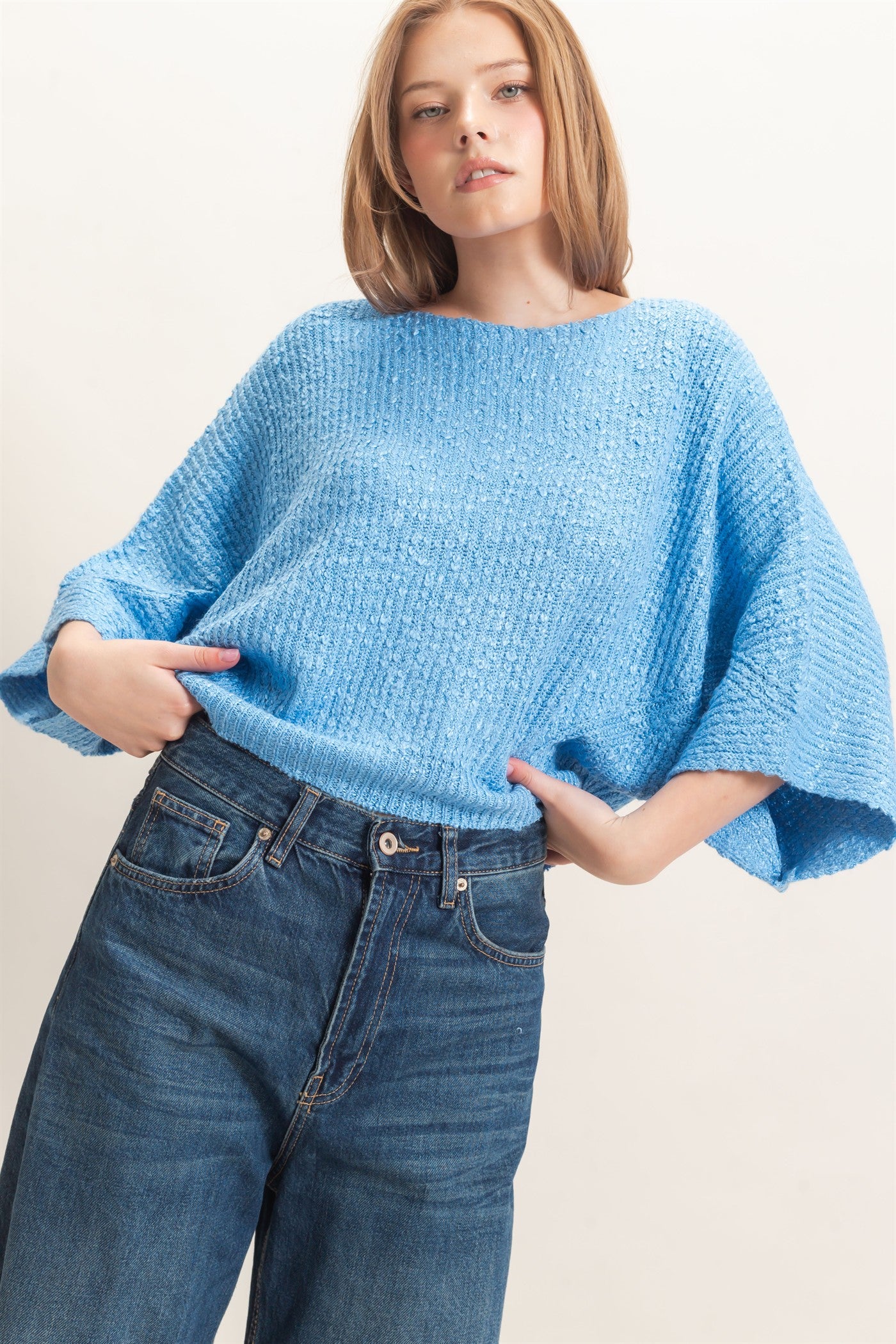 Wholesale Ribbed Boat Neck Sweater Sweaters HF26F201 BLUE HYFVE