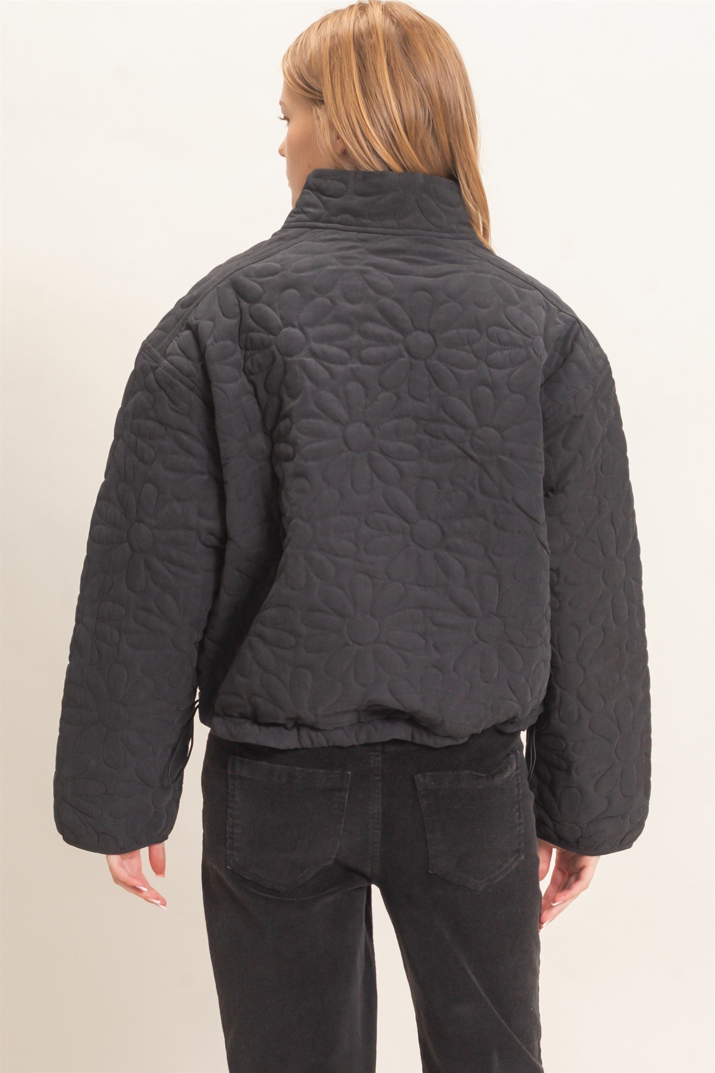 Wholesale Daisy Quilted Mock Neck Jacket Coats & Jackets HF26C821 BLACK HYFVE