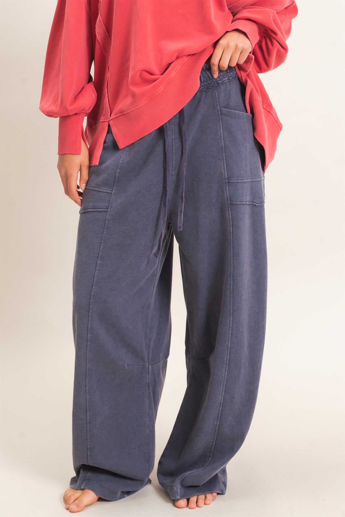 Wholesale Mineral Washed Barrel Sweatpants Pants DZ26F246 NAVY DOUBLE ZERO