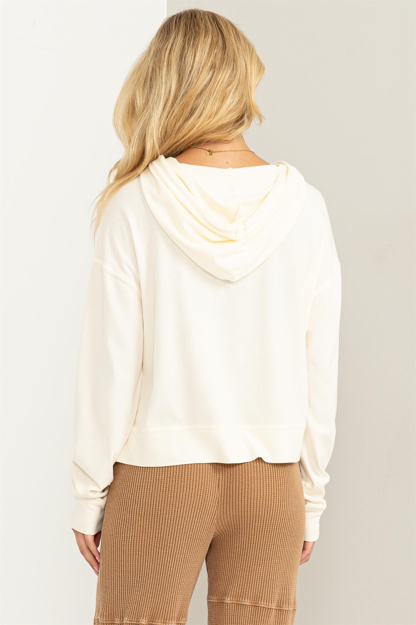Wholesale Long Sleeve Drawstring Hoodie Clothing Tops DZ23E999 CREAM DOUBLE ZERO
