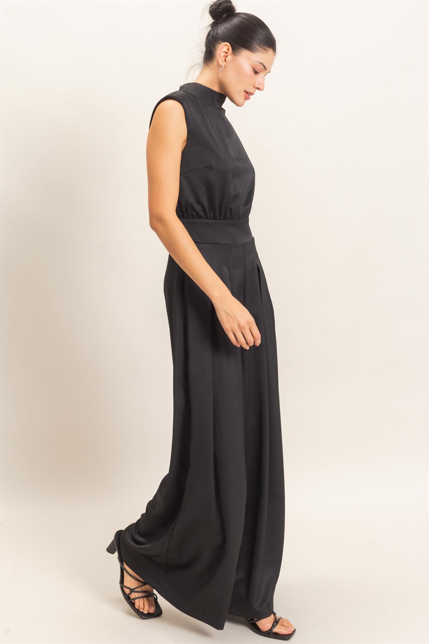 Wholesale Sleeveless Mock Neck Jumpsuit Clothing HF26F209-D BLACK HYFVE