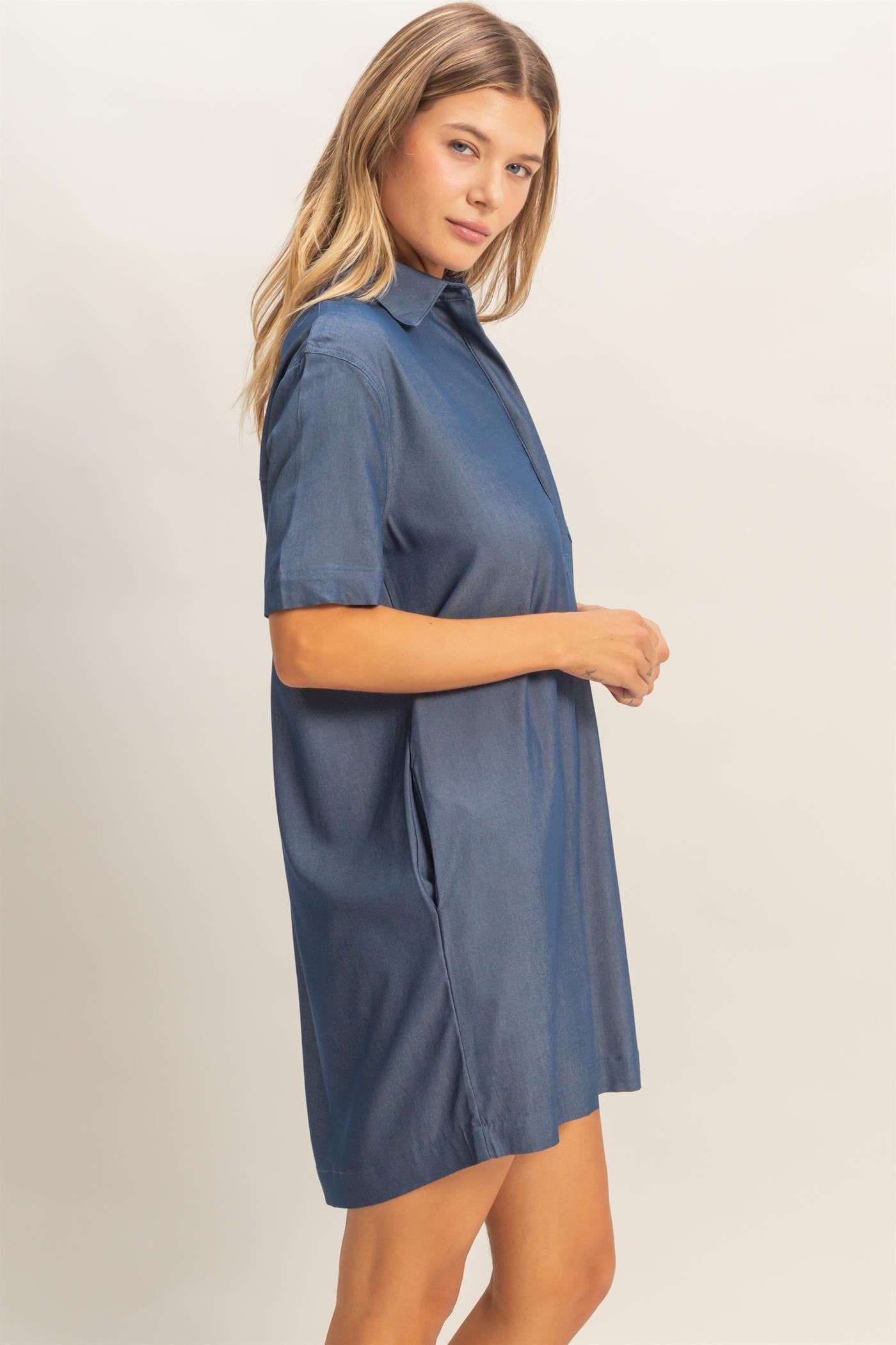 Wholesale Collared Shirt Dress Dresses HF26E427-D D.DENIM HYFVE