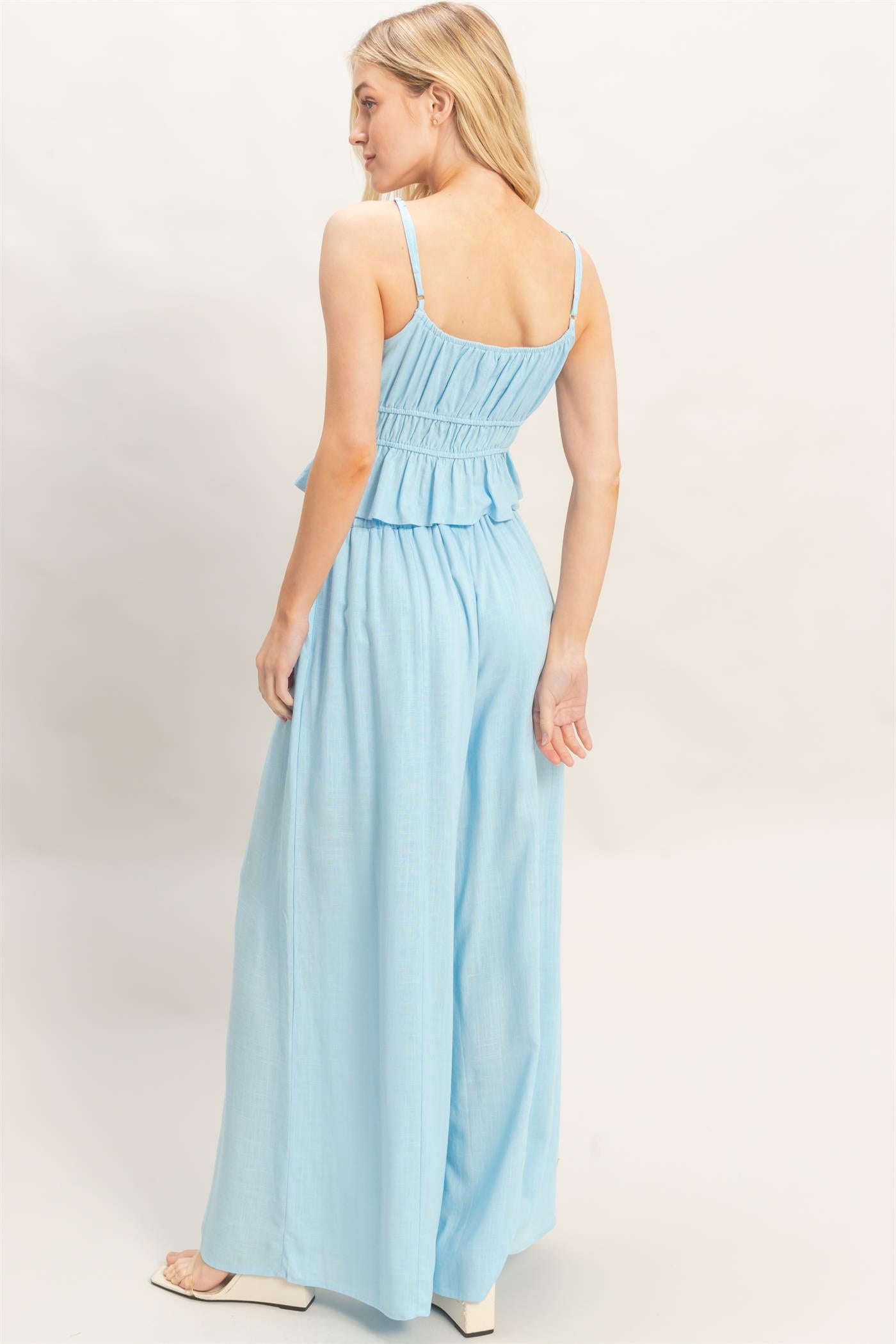 Wholesale Tiered Tank & Palazzo Set Clothing HF26C316-SET-D LIGHT BLUE HYFVE