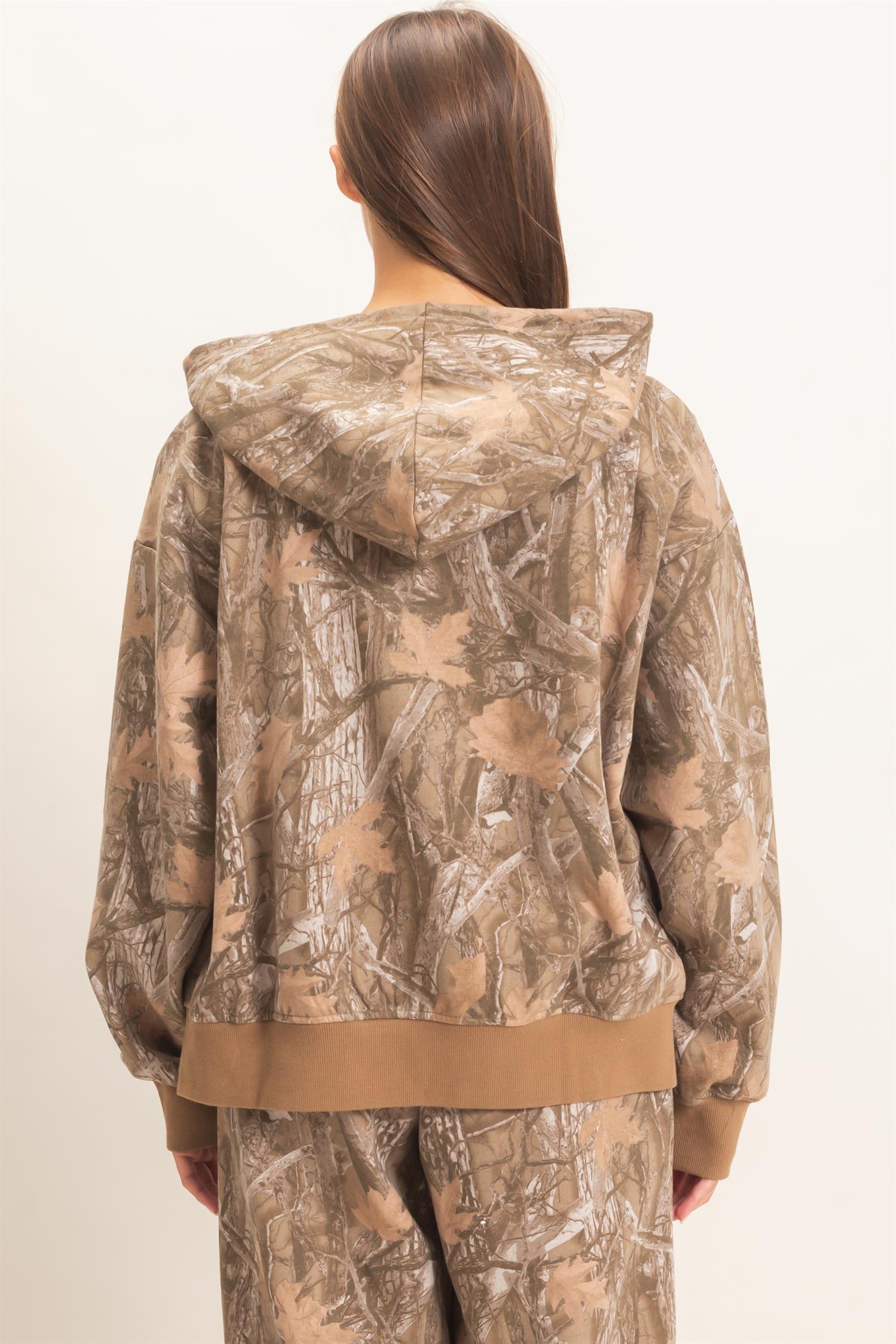 Wholesale Tree Camouflage Zip-Up Hoodie Outerwear DZ26E291 BROWN DOUBLE ZERO