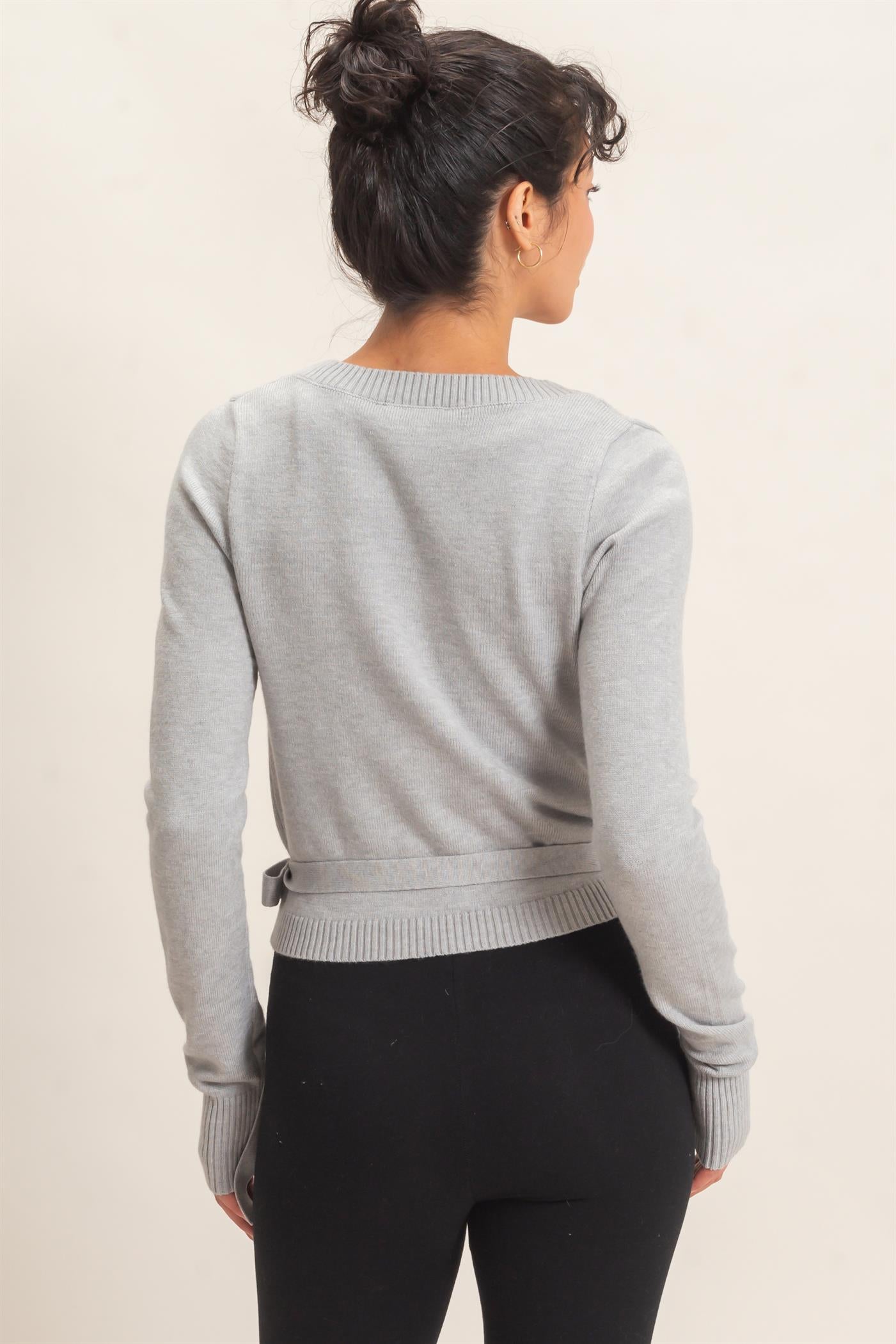 Wholesale Wrap Knit Cardigan Sweaters DZ26F393 HEATHER GRAY DOUBLE ZERO