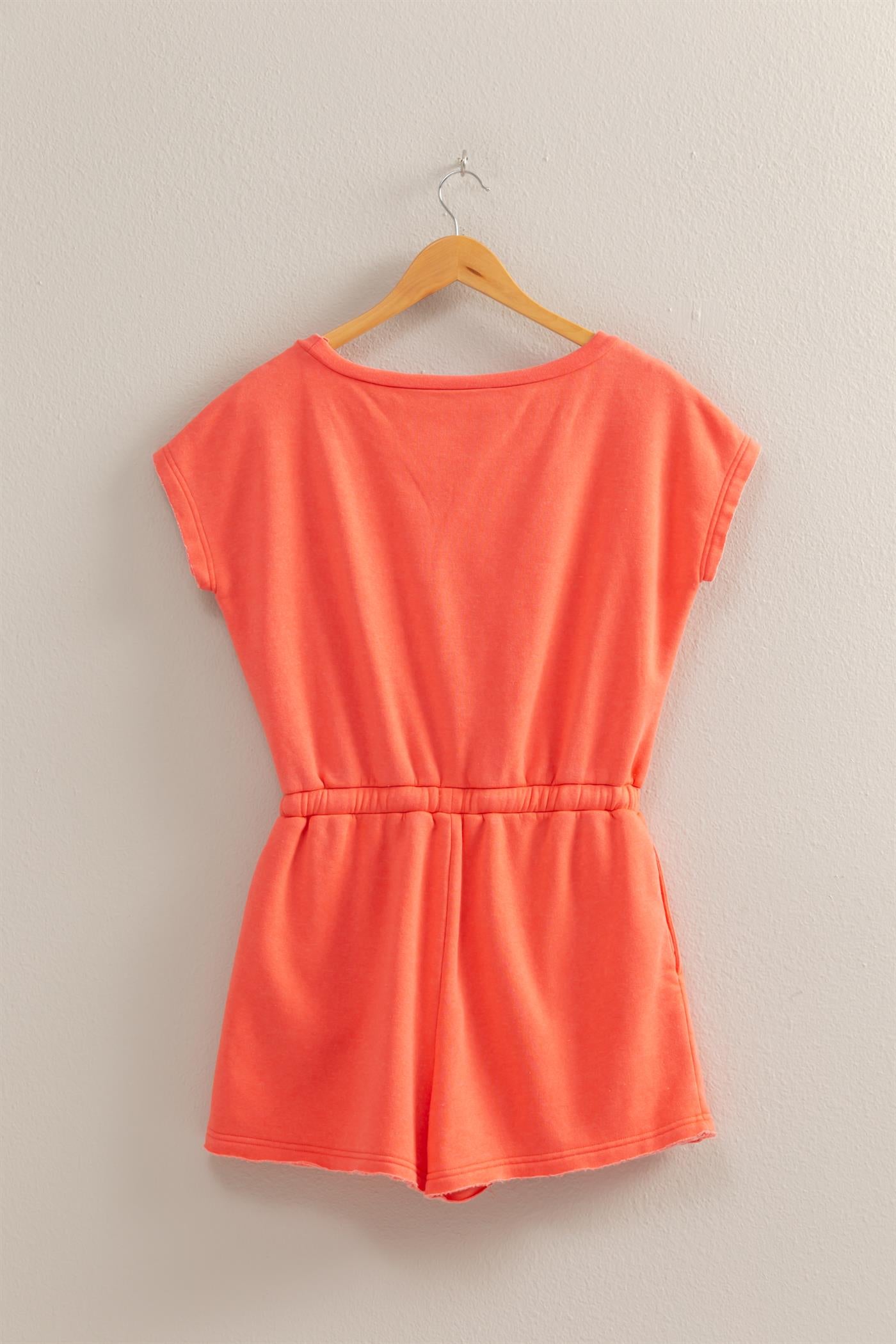 Wholesale Cap Sleeve Drawstring Waist Romper Clothing DZ25A782 CORAL DOUBLE ZERO