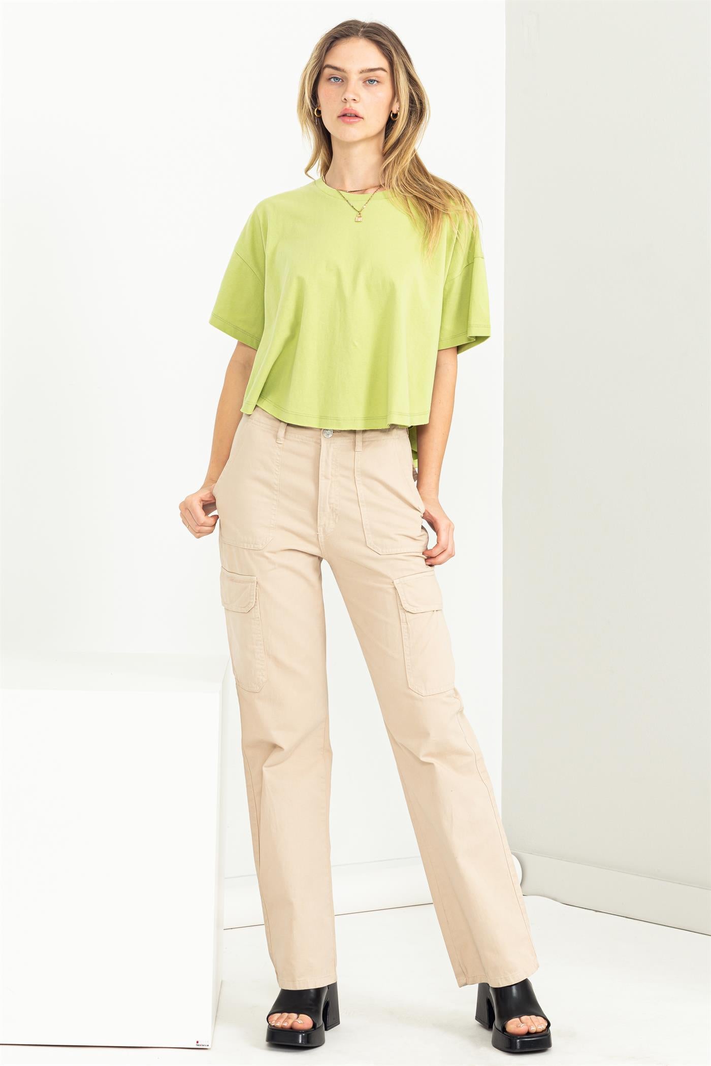 Wholesale Stay Easy Flutter Sleeve High-Low Top Clothing Tops DZ23C410 PALE OLIVE DOUBLE ZERO