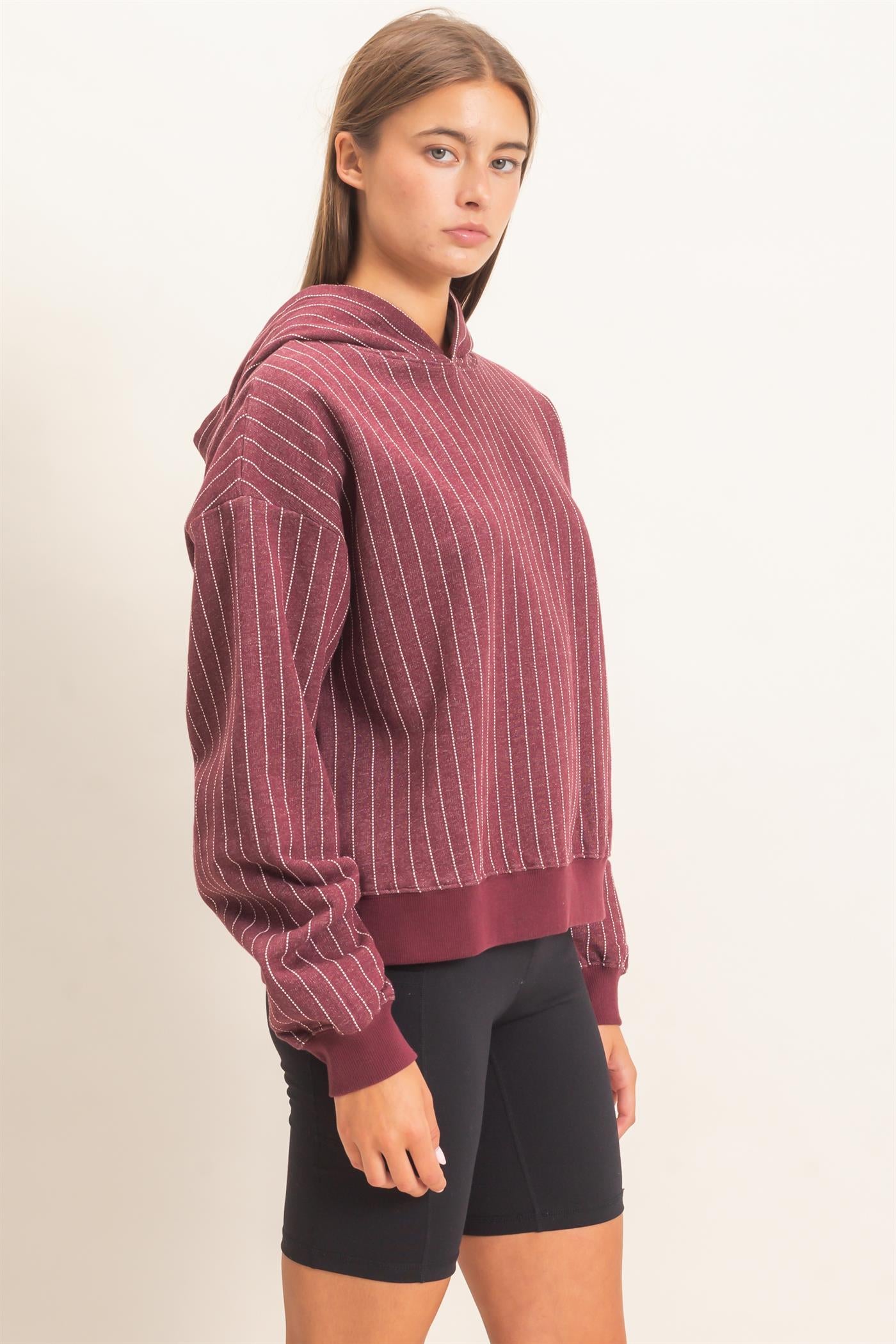 Wholesale Pinstripe French Terry Hoodie Hoodies DZ26E625 DARK CHERRY DOUBLE ZERO