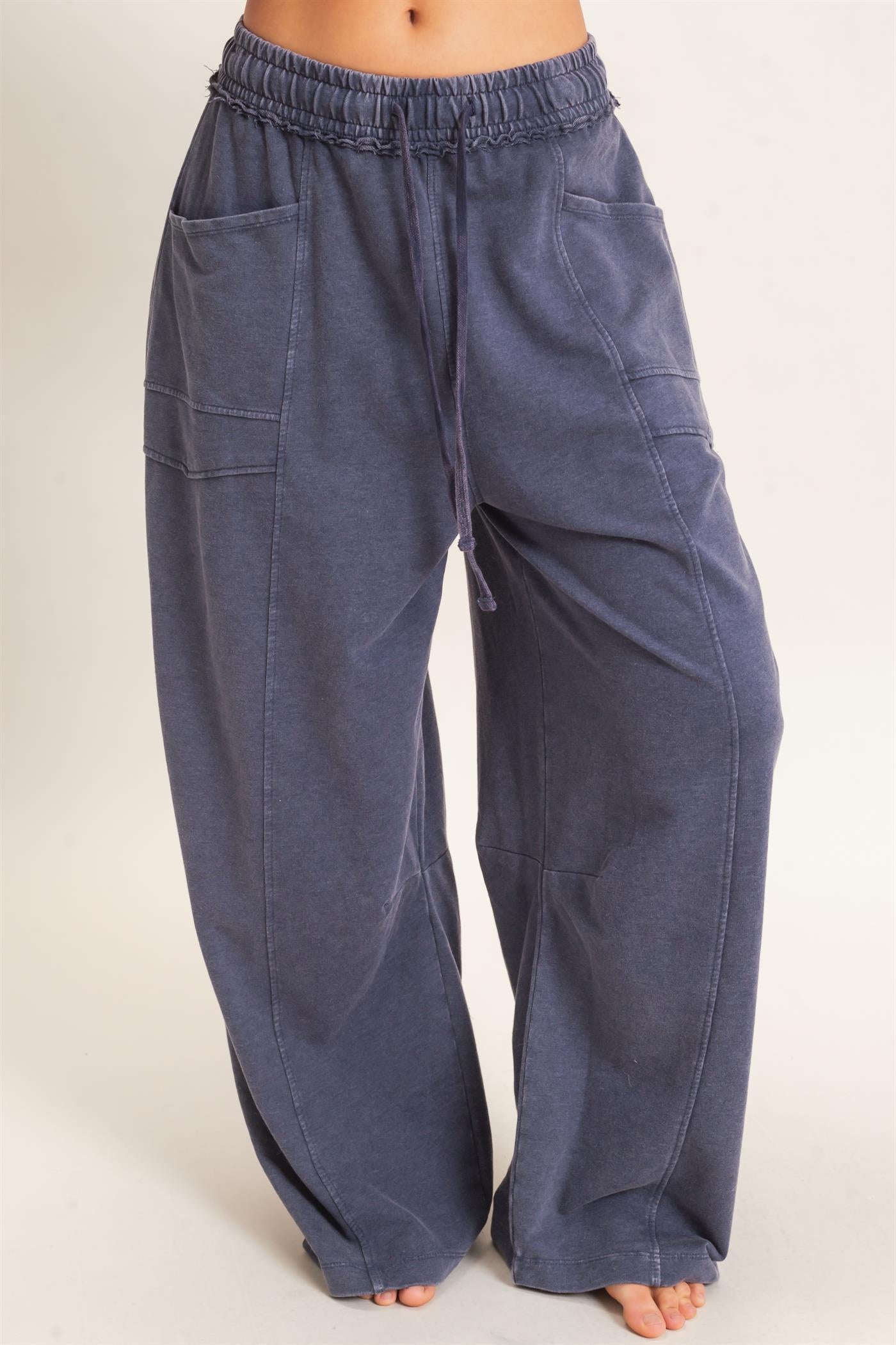 Wholesale Mineral Washed Barrel Sweatpants Pants DZ26F246 NAVY DOUBLE ZERO