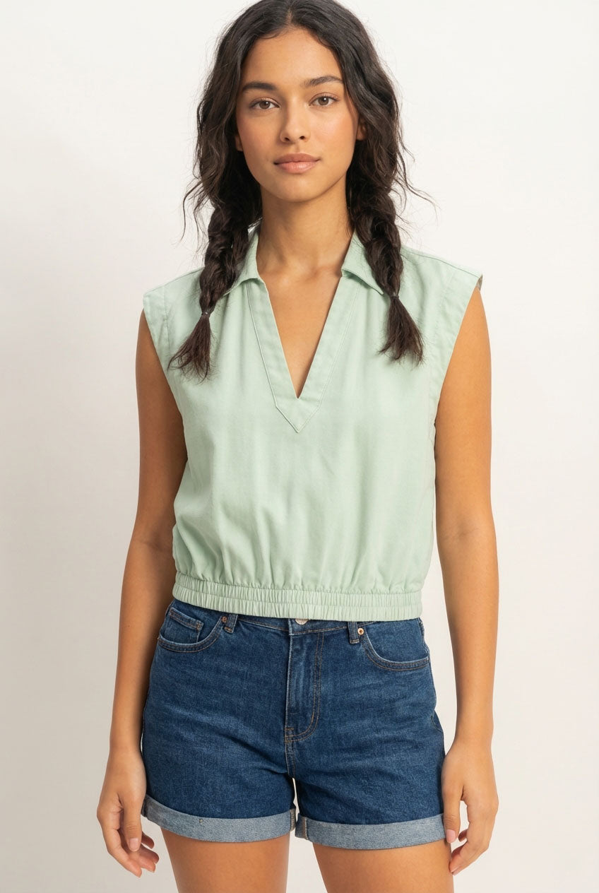 Wholesale Collared Sleeveless Fitted Waist Top Clothing Tops DZ25A792 MINT DOUBLE ZERO