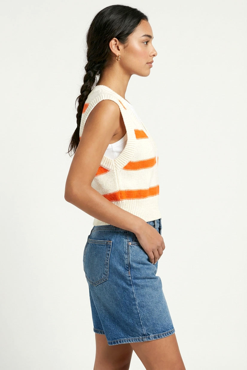 Wholesale Striped V-Neck Sweater Vest Vests DZ25A763 TOMATO/CREAM DOUBLE ZERO
