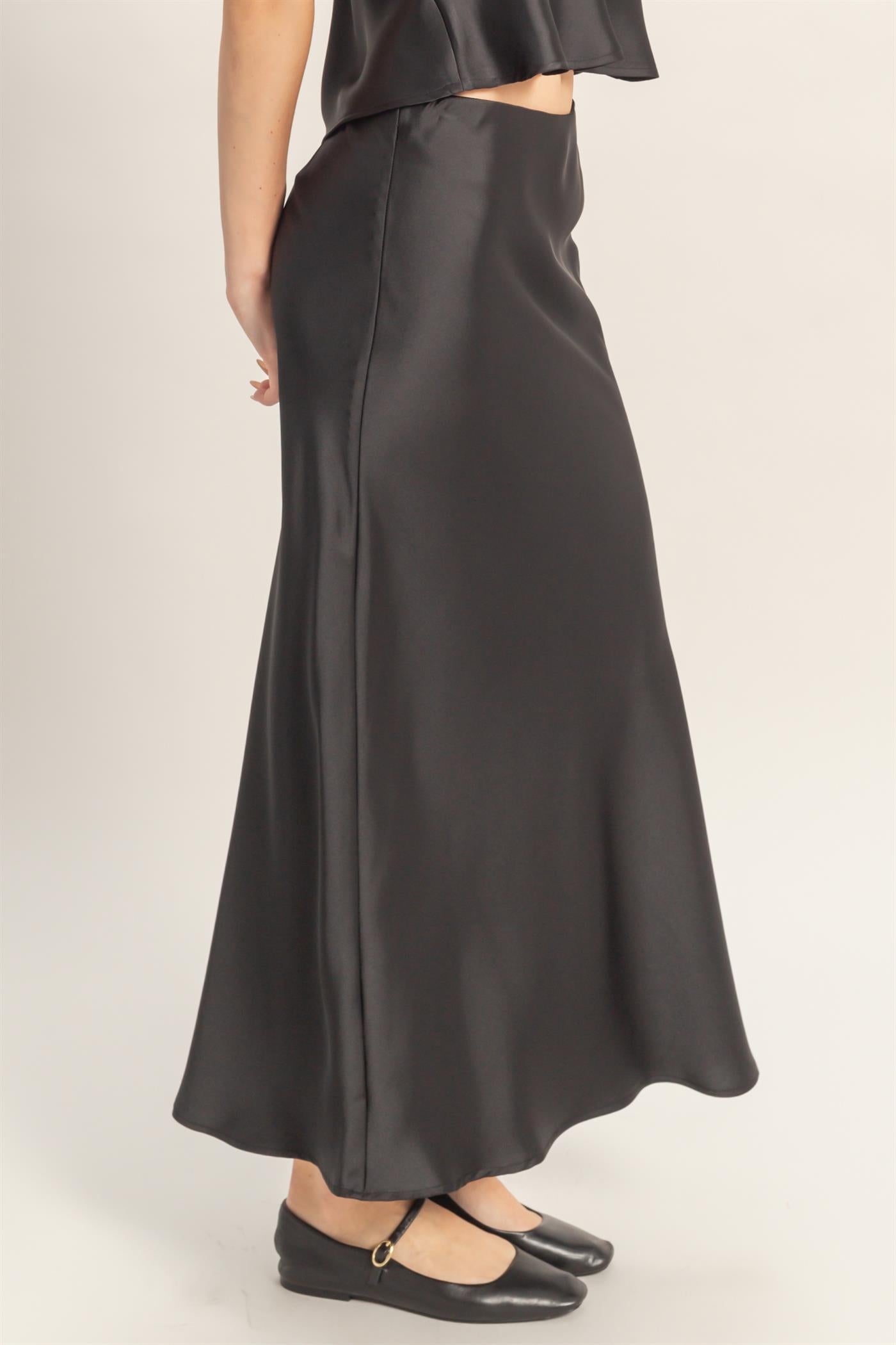Wholesale Satin Midi Skirt Skirts DZ26A050 BLACK DOUBLE ZERO