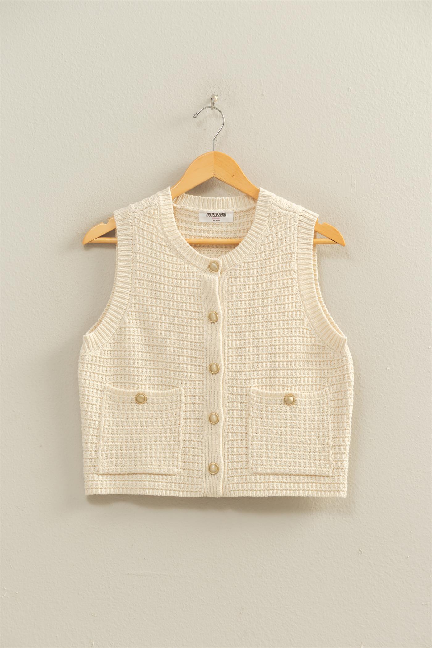 Wholesale Textured Button-Front Vest With Pocket Clothing Tops DZ26A448 CREAM DOUBLE ZERO
