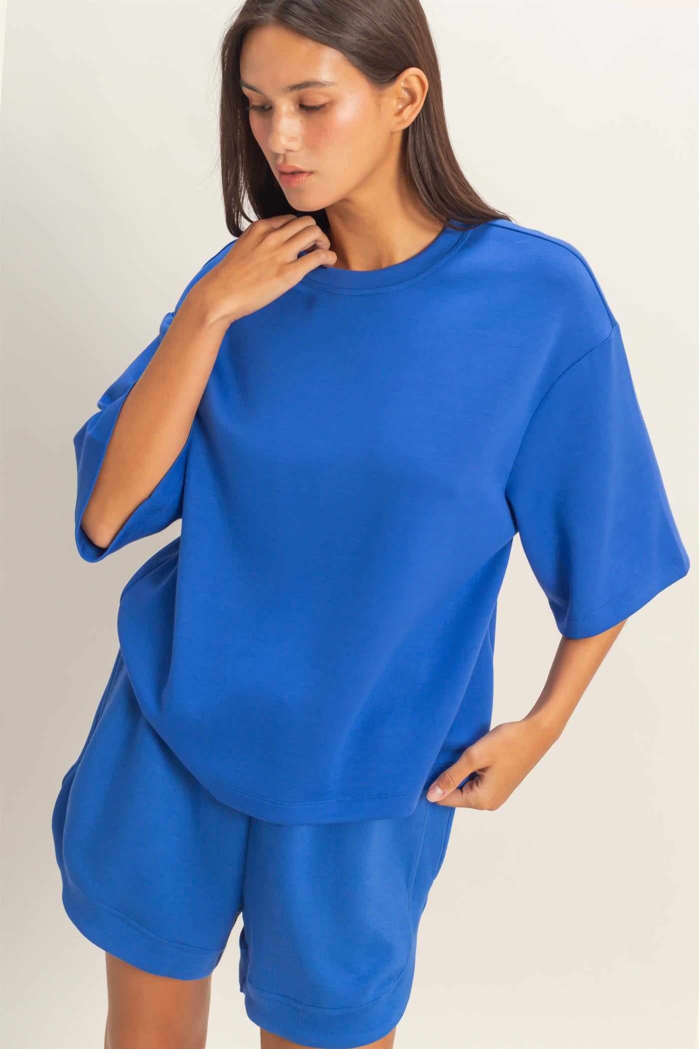 Wholesale Scuba Short Sleeve Boxy Top T-Shirts DZ26A271 COBALT DOUBLE ZERO