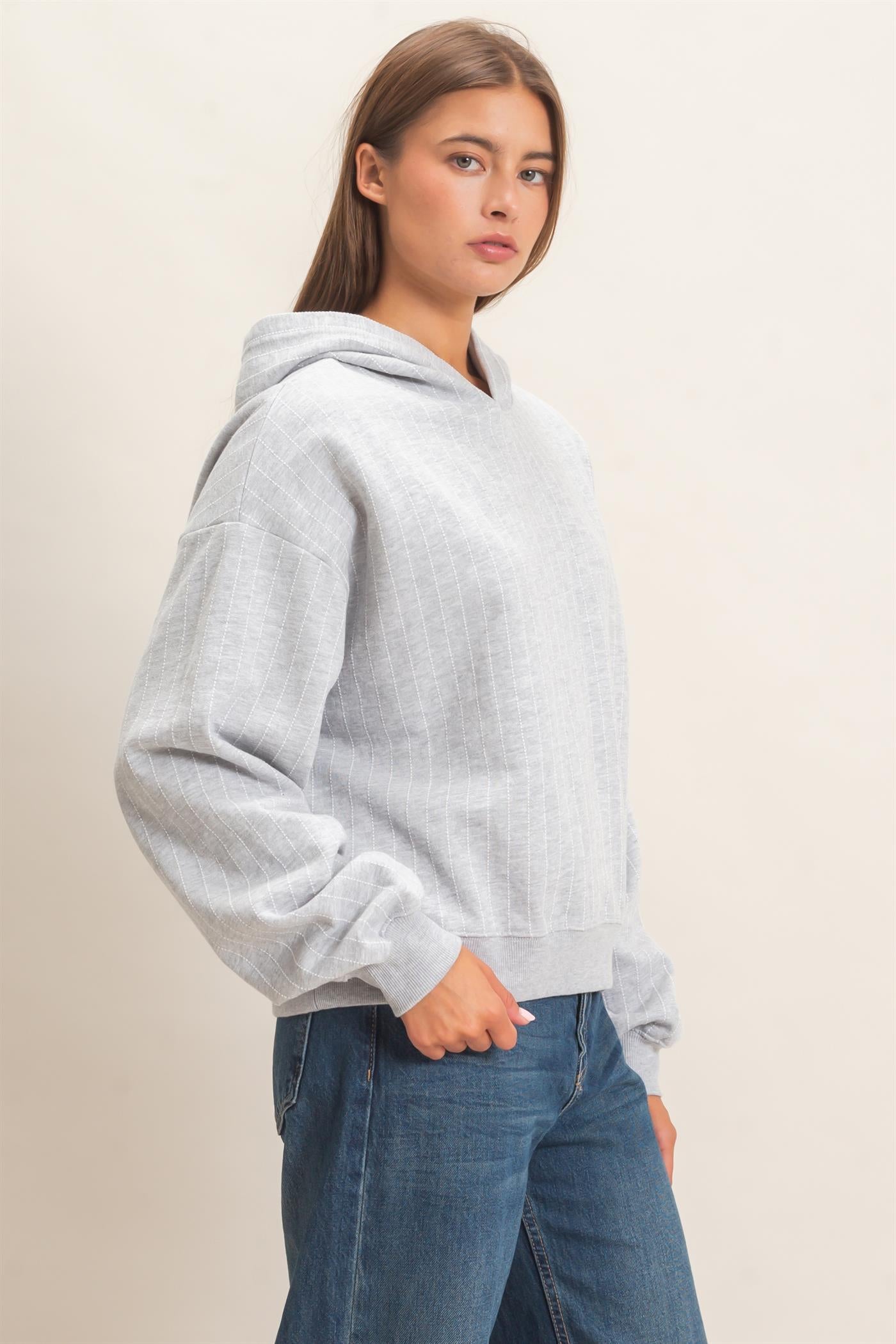Wholesale Pinstripe French Terry Hoodie Hoodies DZ26E625 HEATHER GRAY DOUBLE ZERO