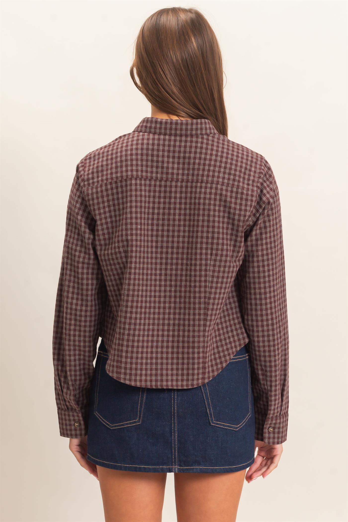 Wholesale Plaid Long Sleeve Shirt Shirts DZ26E910 BROWN DOUBLE ZERO