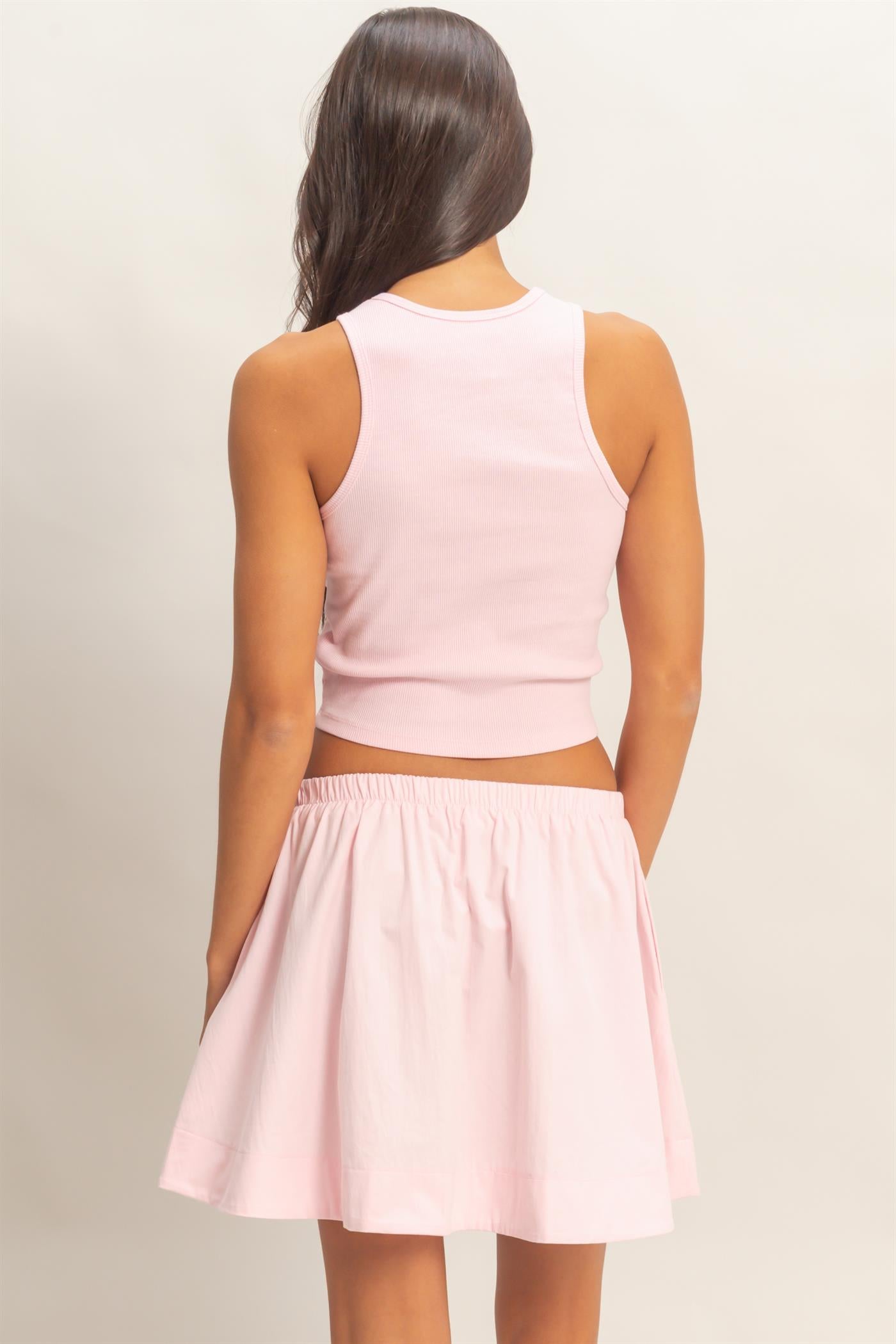 Wholesale Sleeveless Ribbed Top And Skirt Set Clothing DZ26C346-SET SOFT PINK DOUBLE ZERO