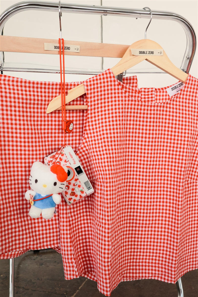 Wholesale Gingham Checkered Sleeveless Top And Skort Set Clothing DZ26C688-SET RED DOUBLE ZERO
