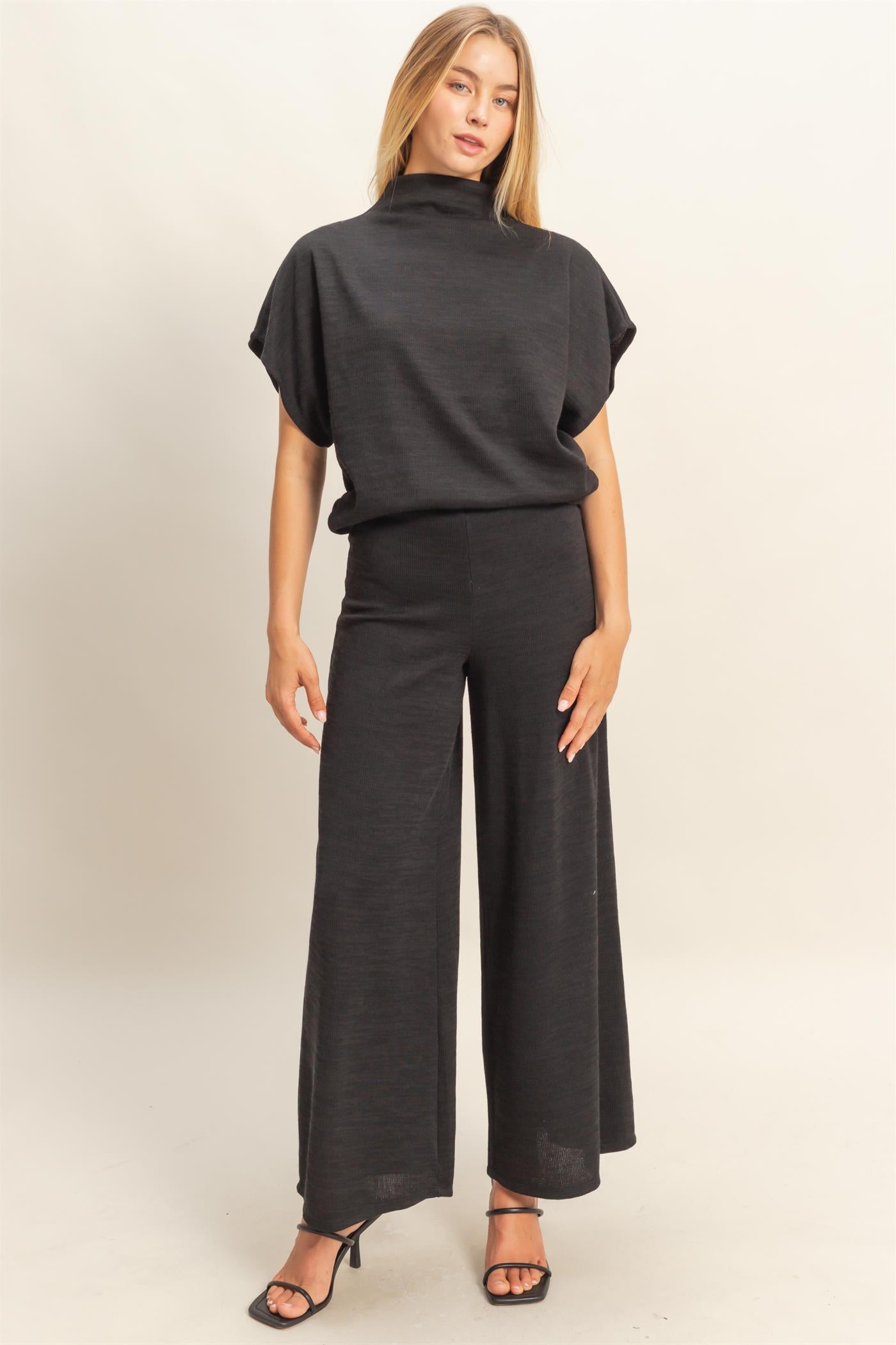 Wholesale Dolman Sleeve Top And Pant Set Clothing HF26F225-SET-D BLACK HYFVE