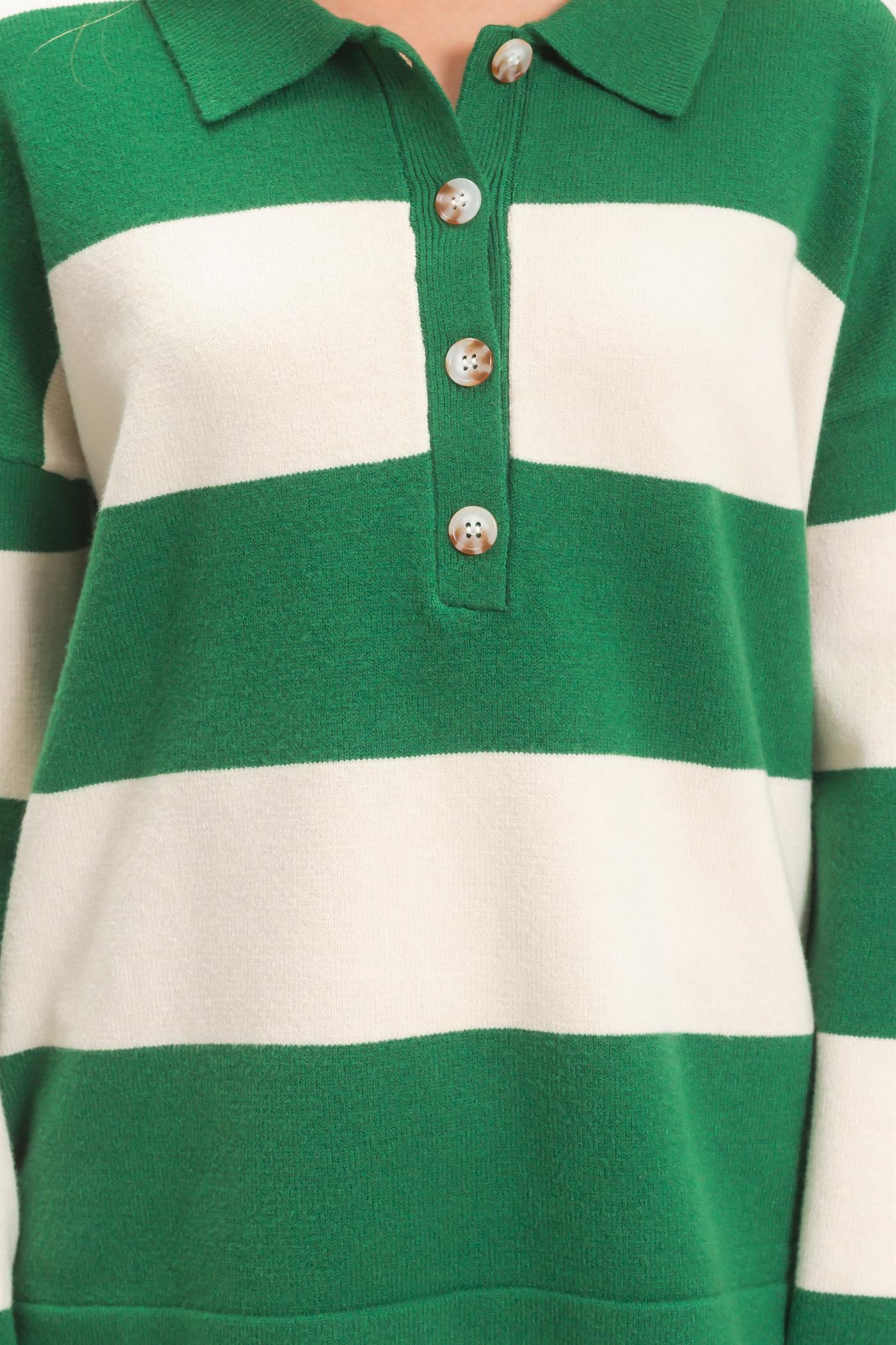 Wholesale Striped Button-Up Sweater Sweaters HF26F198 GREEN HYFVE