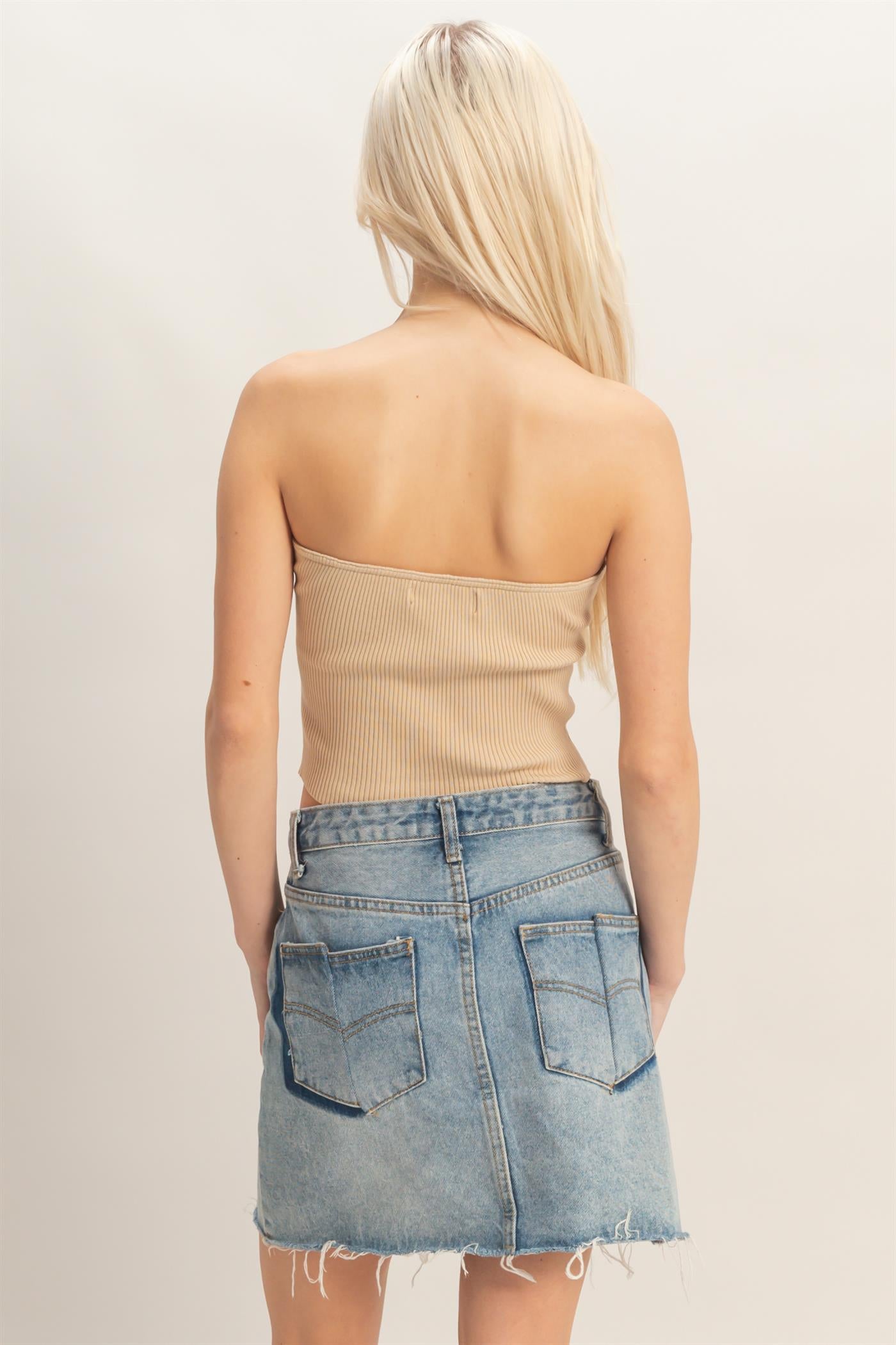 Wholesale Ribbed Knot Bustier Top Clothing Tops DZ26A308 TAUPE DOUBLE ZERO