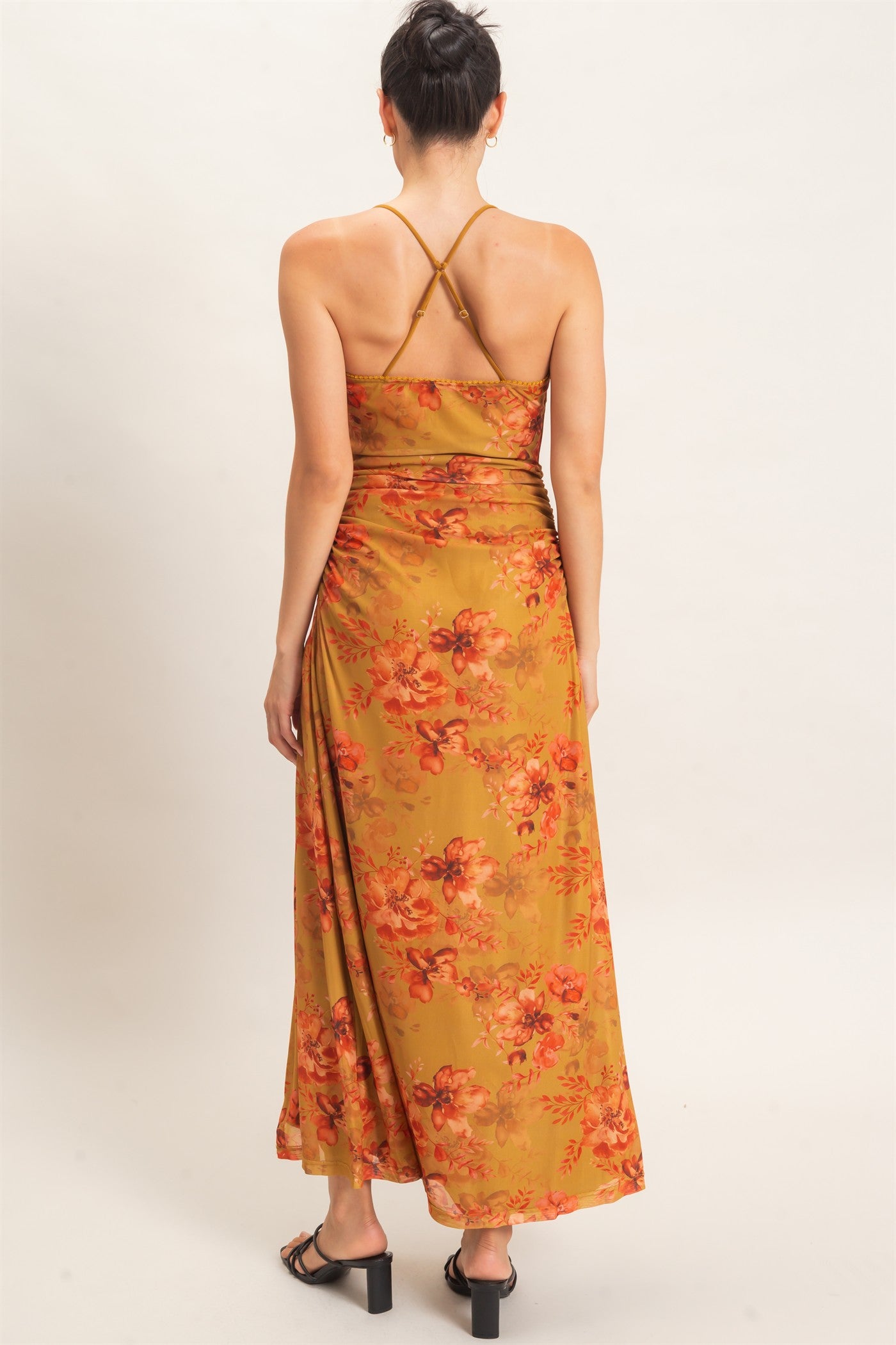 Wholesale Floral Print Spaghetti Strap Dress Dresses HF26E440 MUSTARD HYFVE