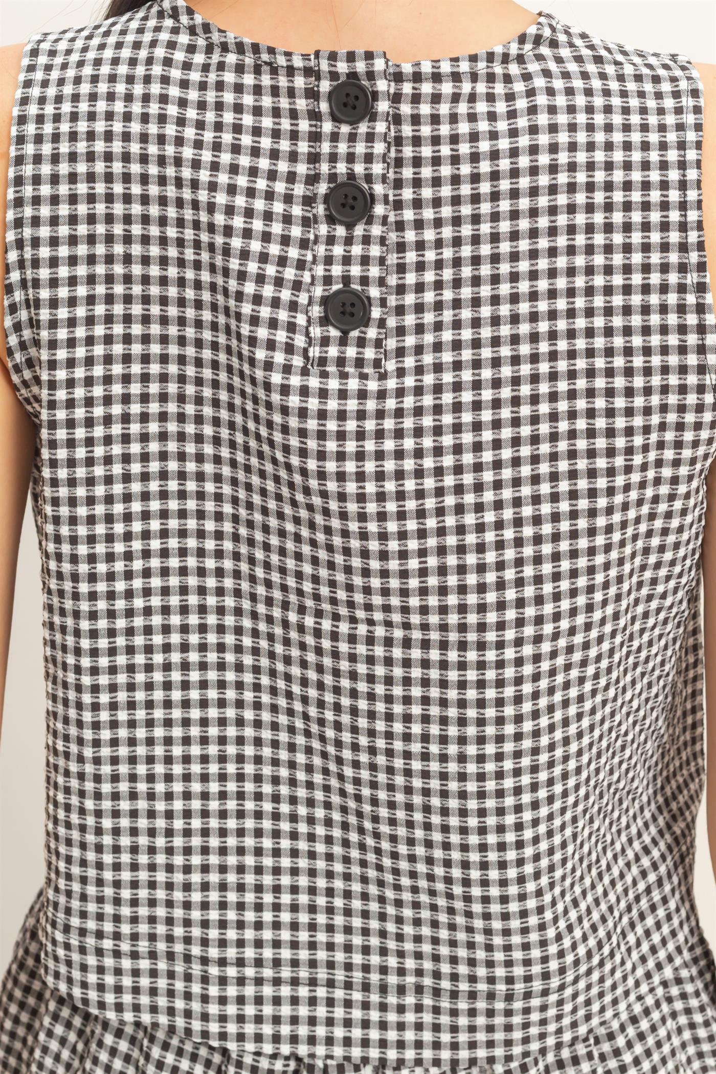 Wholesale Gingham Checkered Sleeveless Top And Skort Set Clothing DZ26C688-SET BLACK DOUBLE ZERO