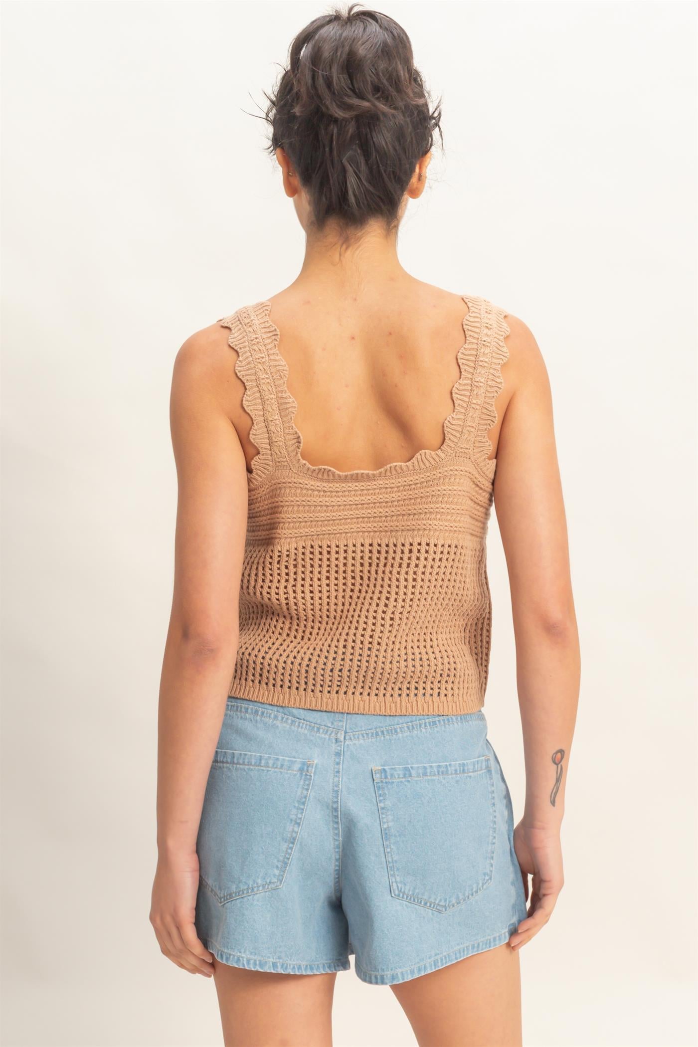 Wholesale Sleeveless Open Knit Double Tie-Front Vest Shirts DZ26A809 DARK TAUPE DOUBLE ZERO