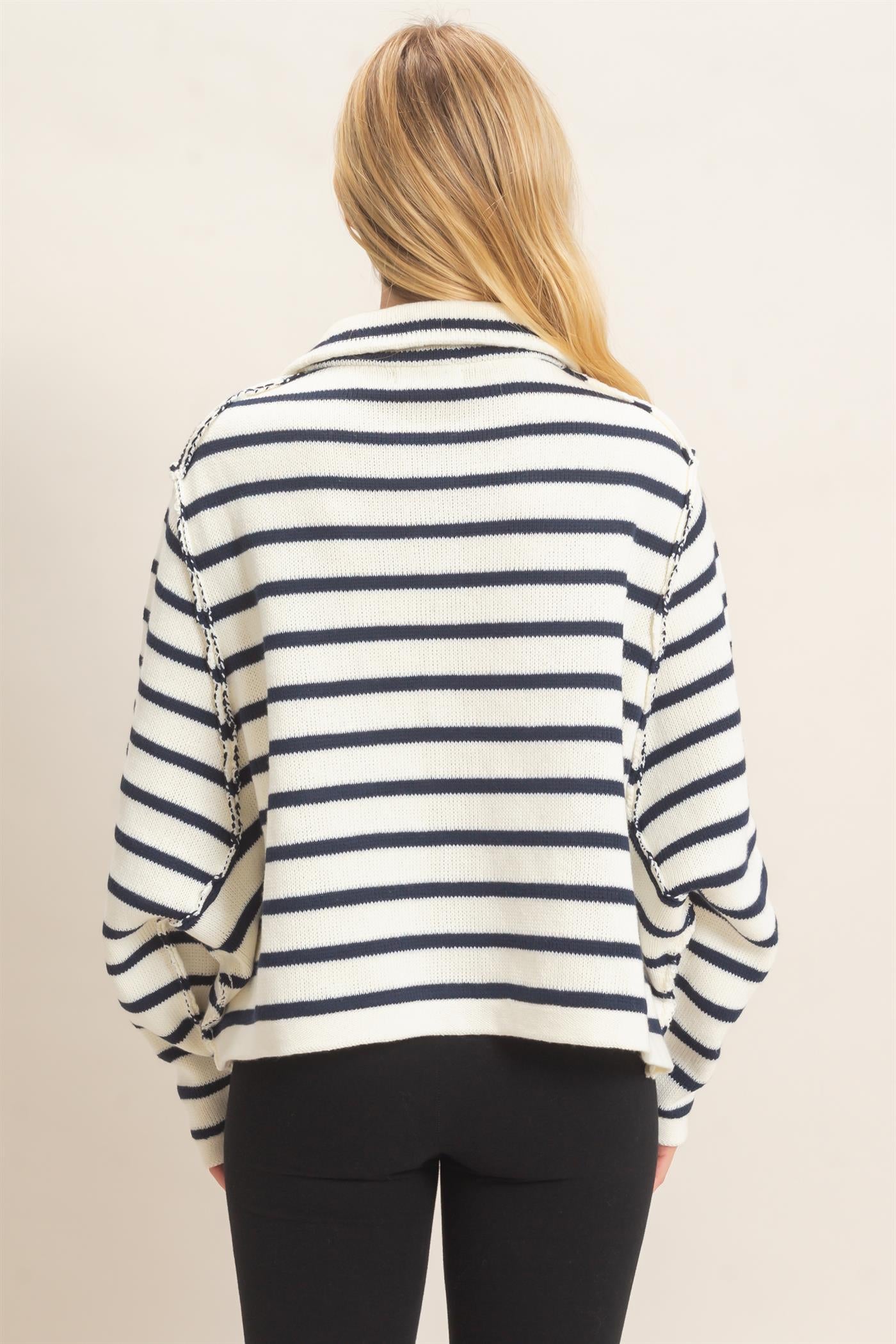 Wholesale Striped Button Front Cardigan Sweaters HF26F197 CREAM HYFVE