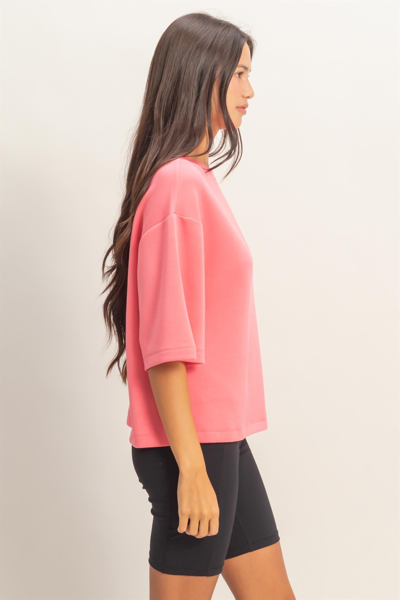 Wholesale Scuba Short Sleeve Boxy Top T-Shirts DZ26A271 TAFFY PINK DOUBLE ZERO