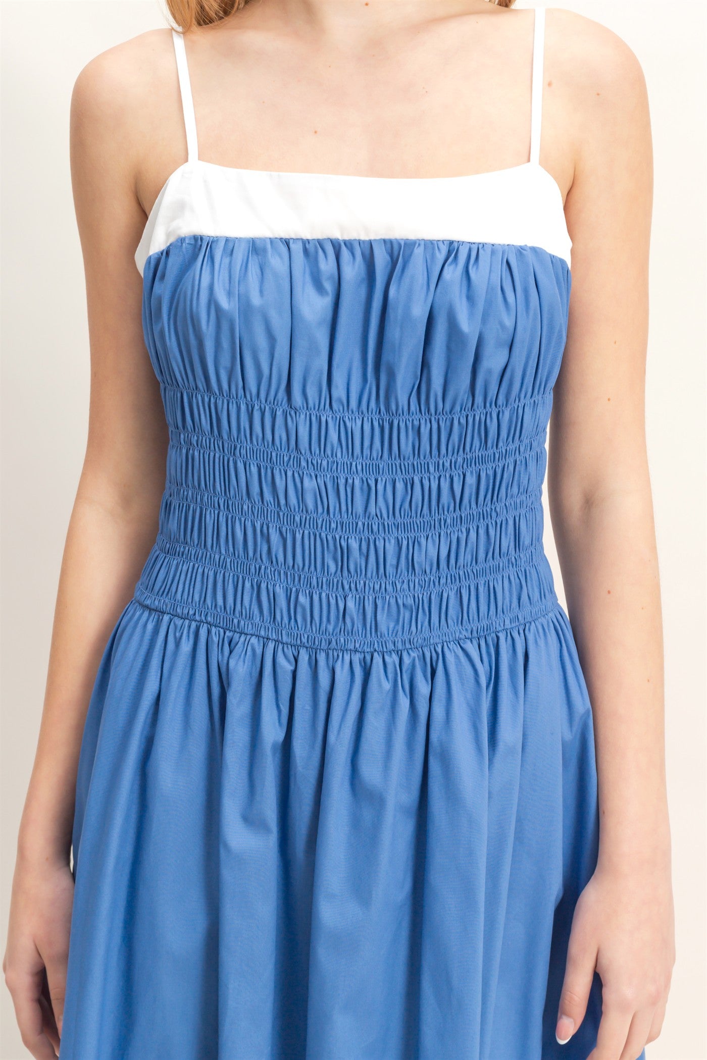 Wholesale Smocked Strapped Midi Dress Dresses HF26A624 BLUE HYFVE