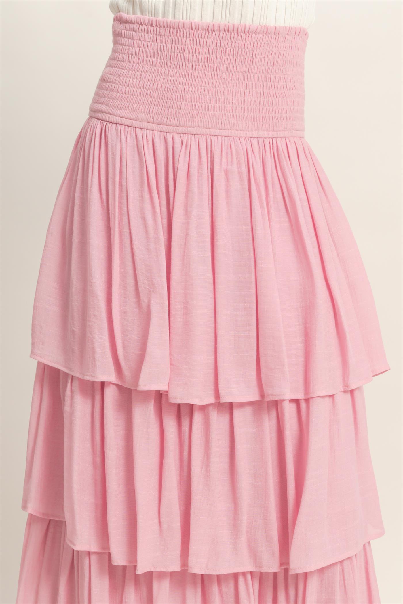 Wholesale Tiered Smocked Waist Skirt Skirts HF26C188-D PINK HYFVE
