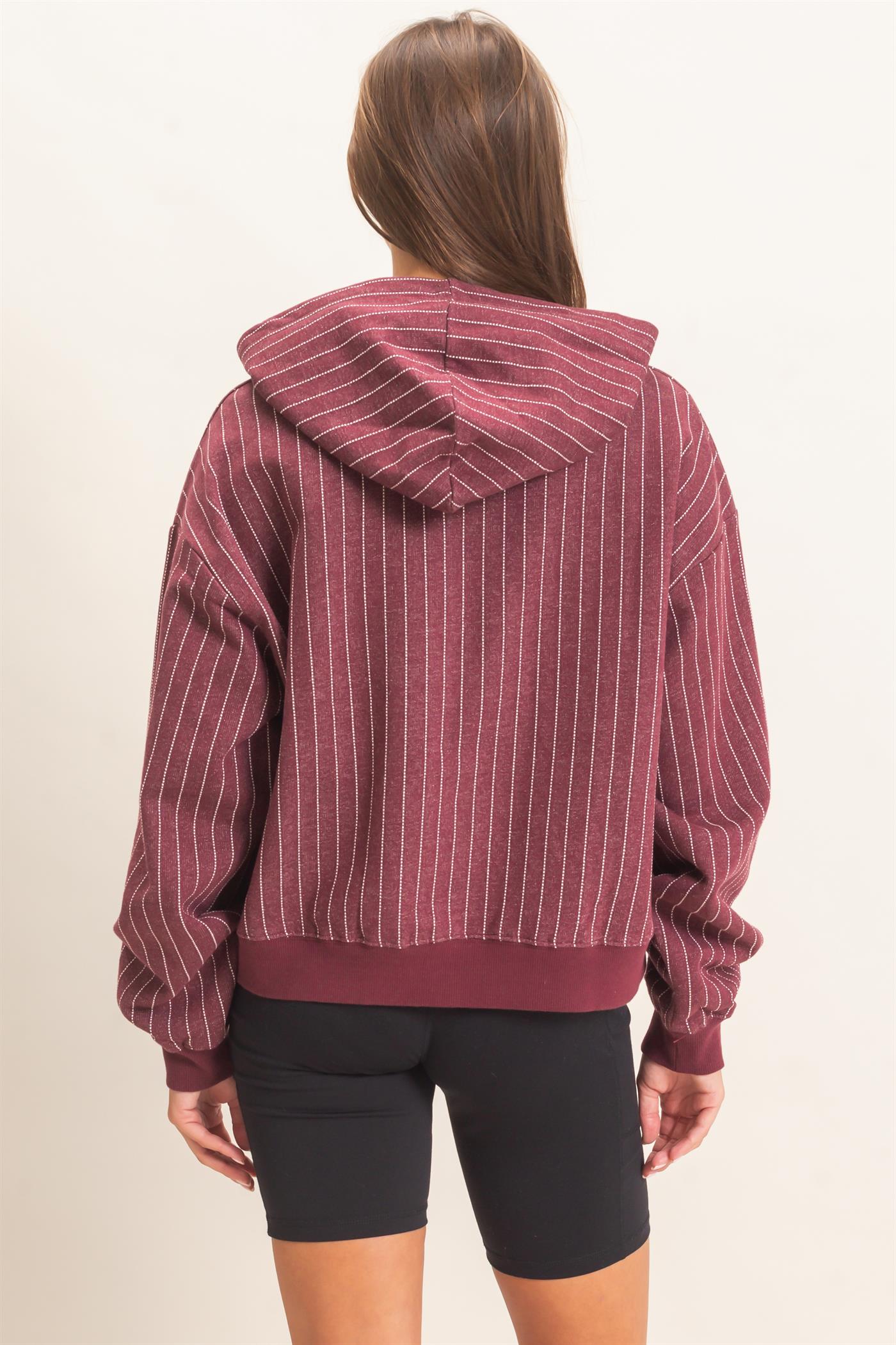 Wholesale Pinstripe French Terry Hoodie Hoodies DZ26E625 DARK CHERRY DOUBLE ZERO