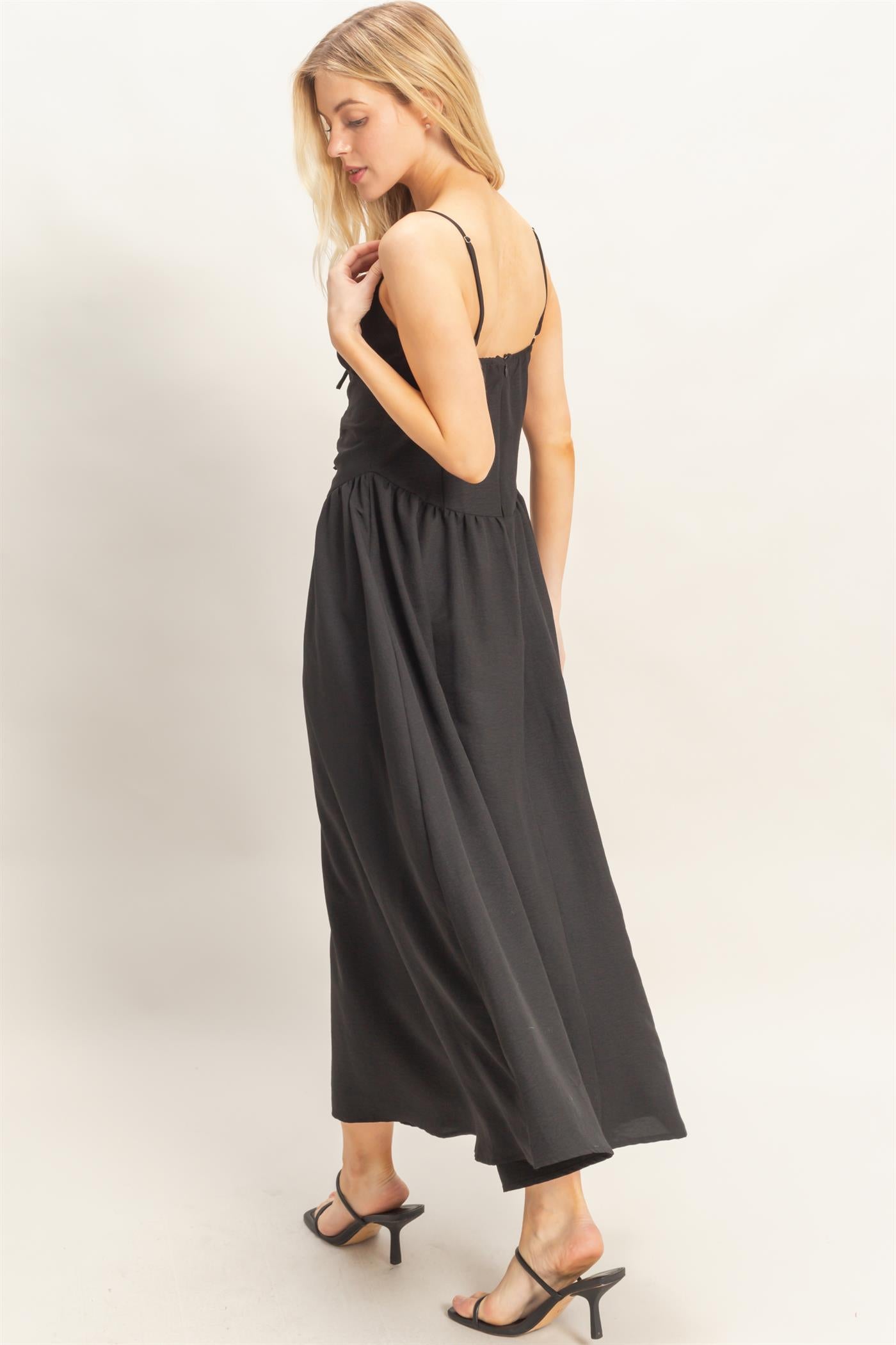 Wholesale Spaghetti Strap Ruched Dress Dresses HF26A011 BLACK HYFVE