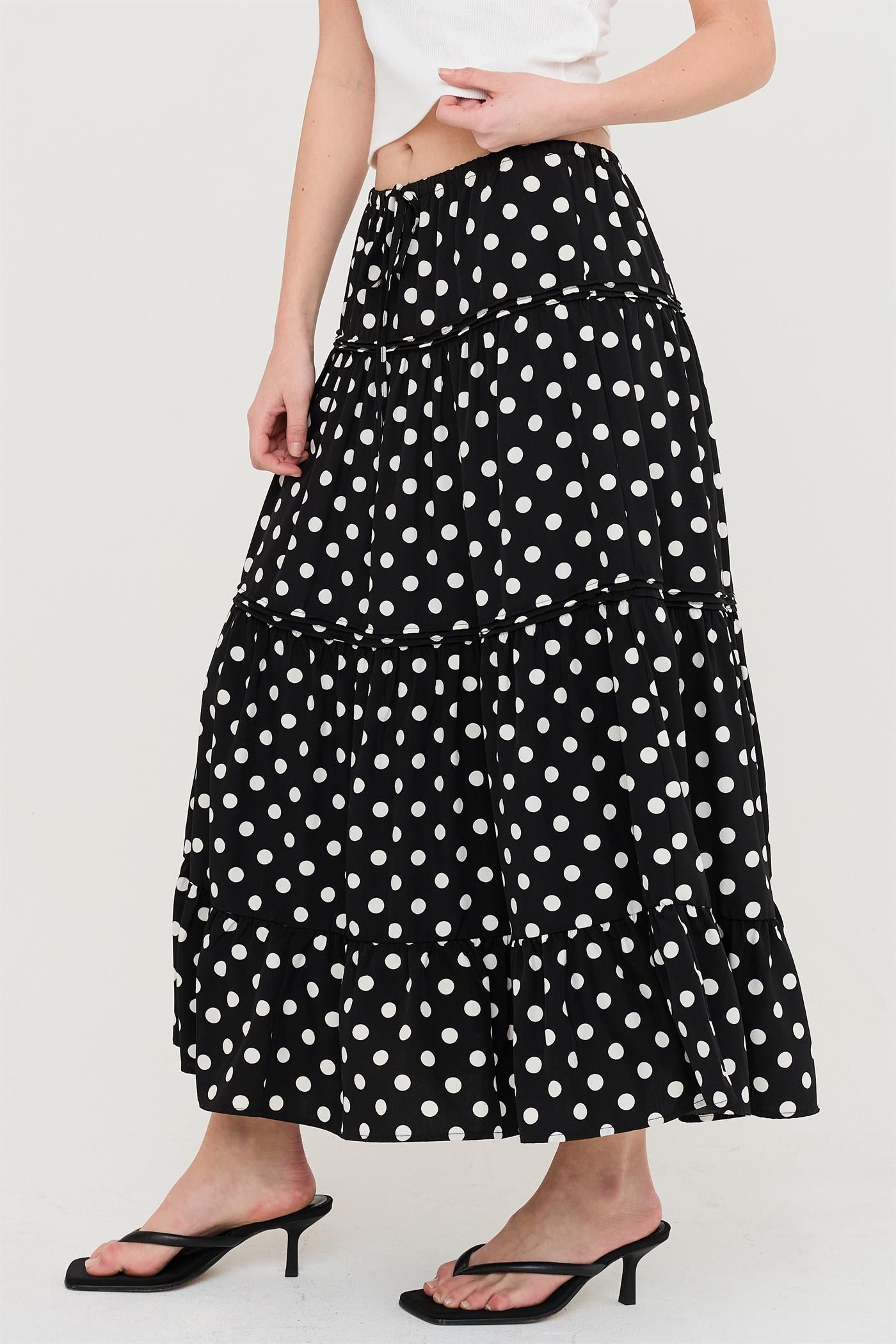 Wholesale Tiered Polka Dot Skirt Skirts HF26C066 BLACK HYFVE