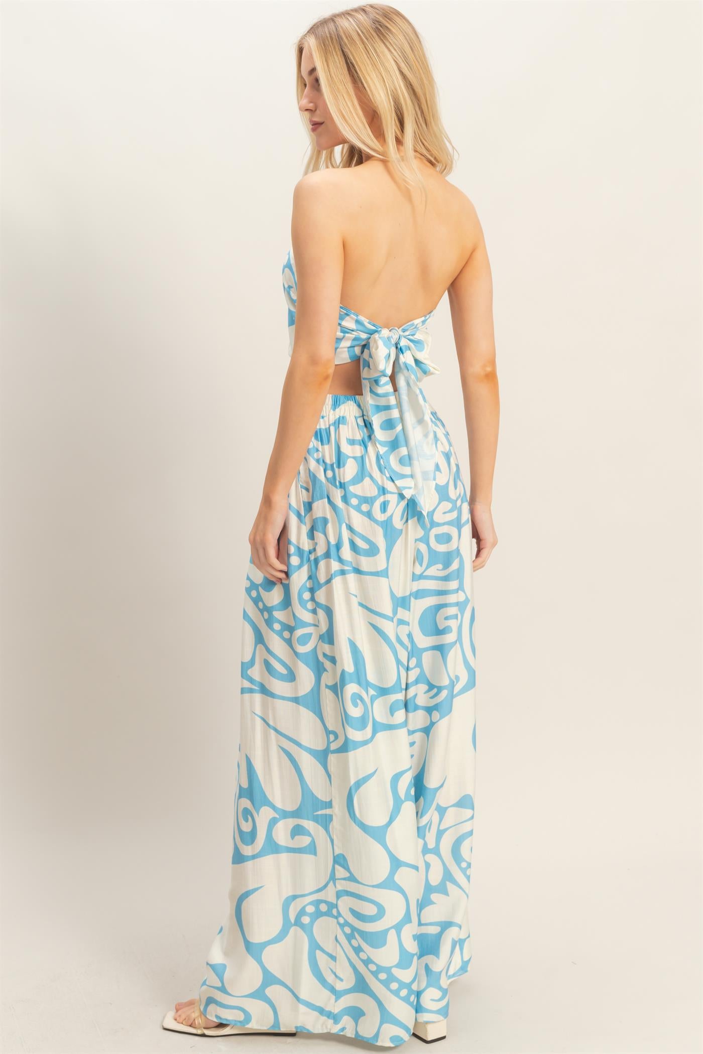 Wholesale Strapless Top & Wide Leg Pants Set Clothing HF26A344-SET-D BLUE HYFVE