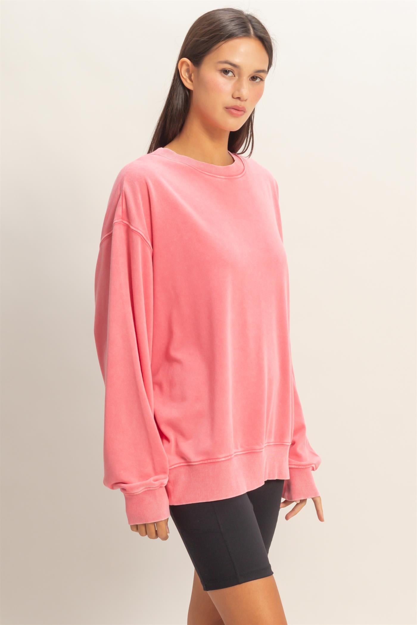 Wholesale Mineral Washed Crew Neck Sweatshirt Sweatshirts DZ26A262 TAFFY PINK DOUBLE ZERO