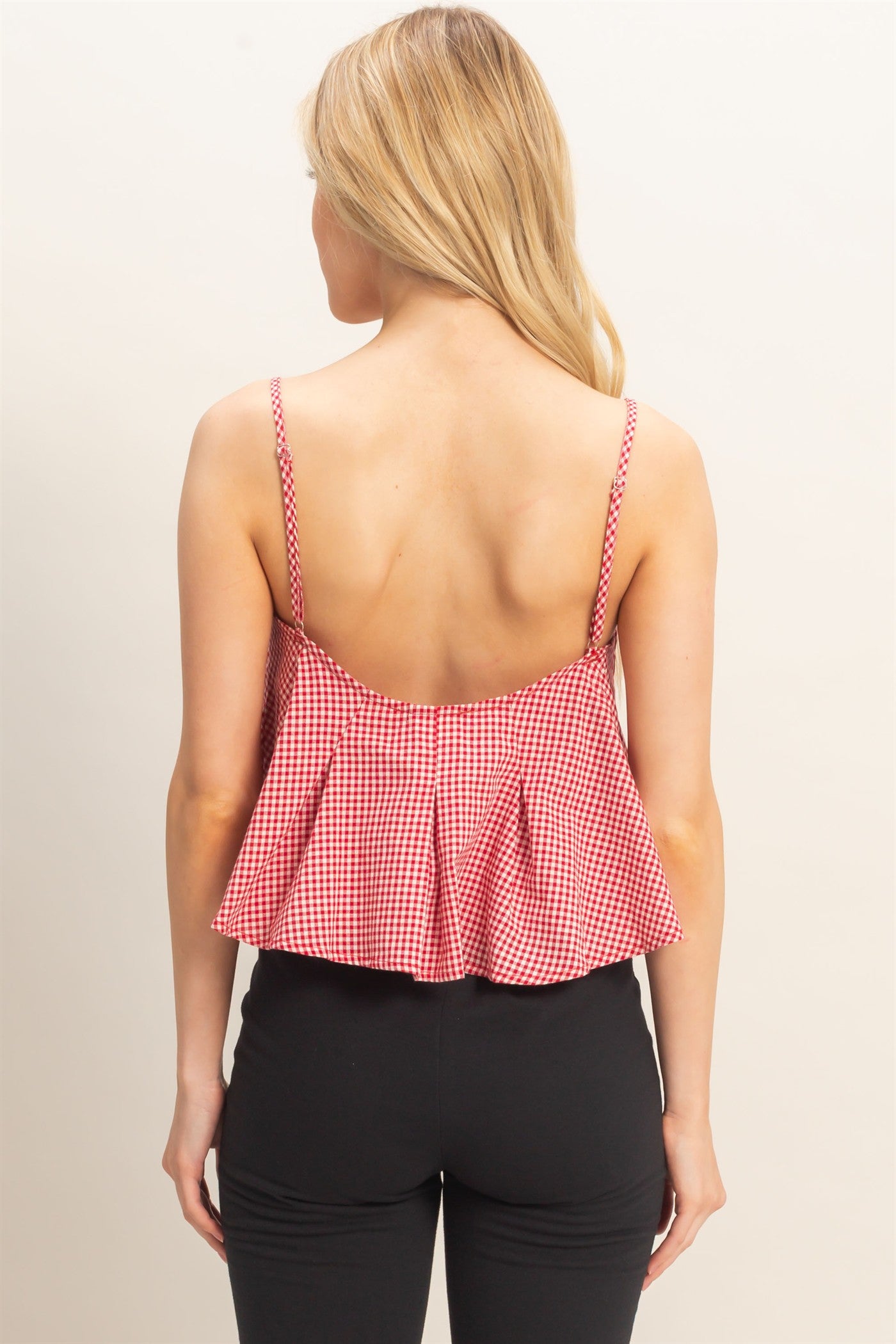 Wholesale Gingham Button Front Camisole Clothing Tops HF26A169 RED HYFVE
