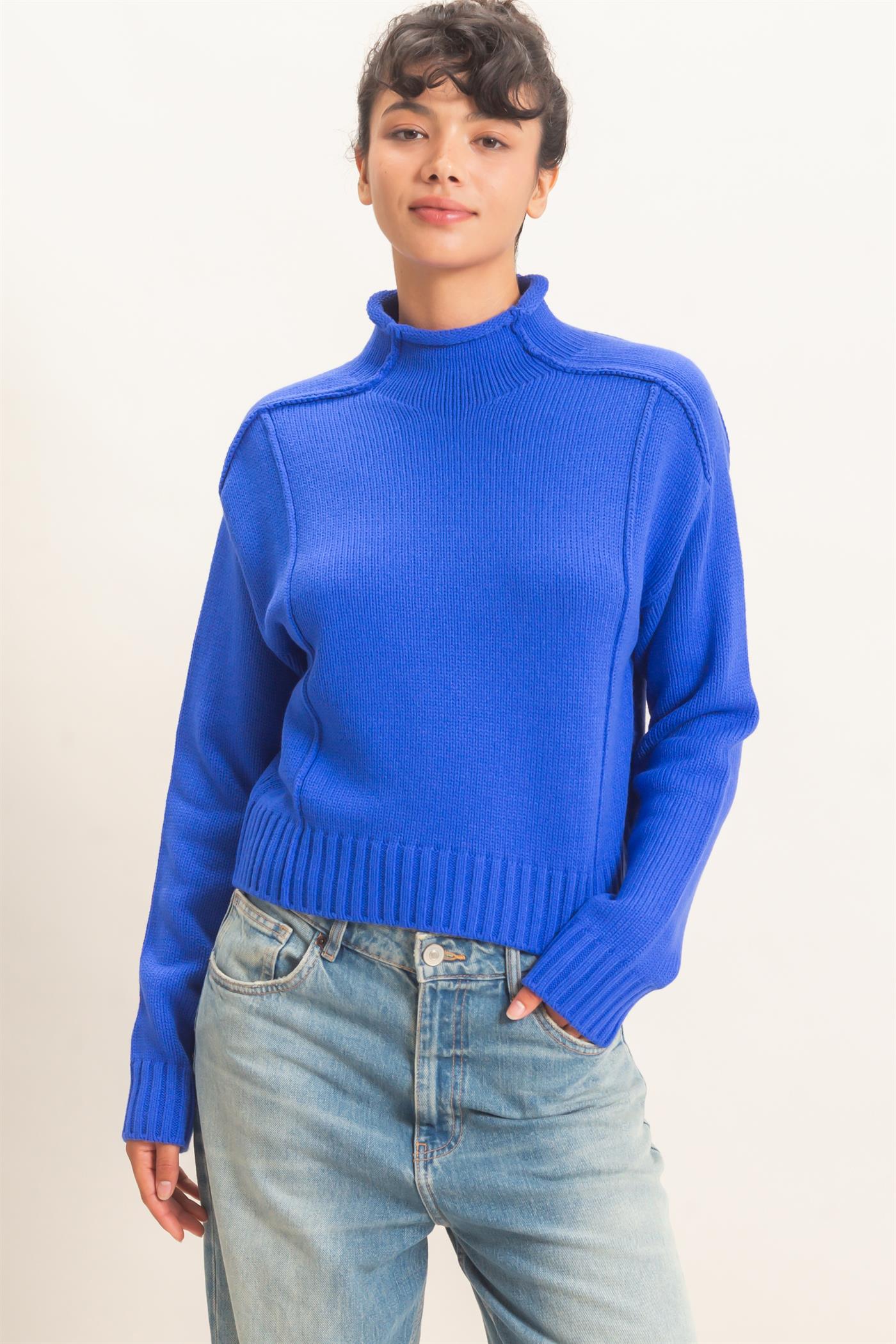 Wholesale Roll Neck Sweater With Reversed Seam Sweaters DZ26E271 COBALT DOUBLE ZERO