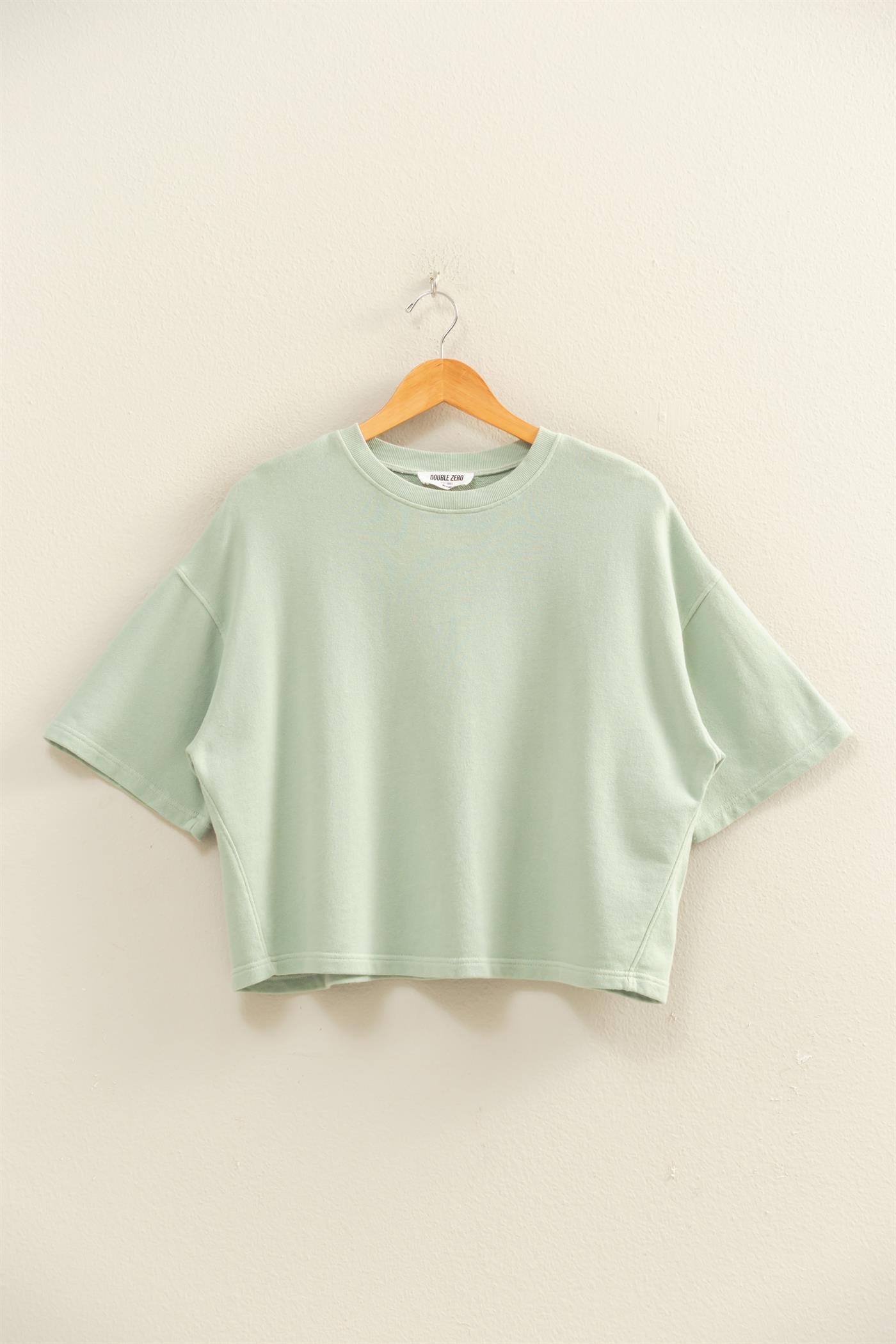 Wholesale Acid Wash Boxy Crew Neck Top T-Shirts DZ26C093 SAGE GREEN DOUBLE ZERO