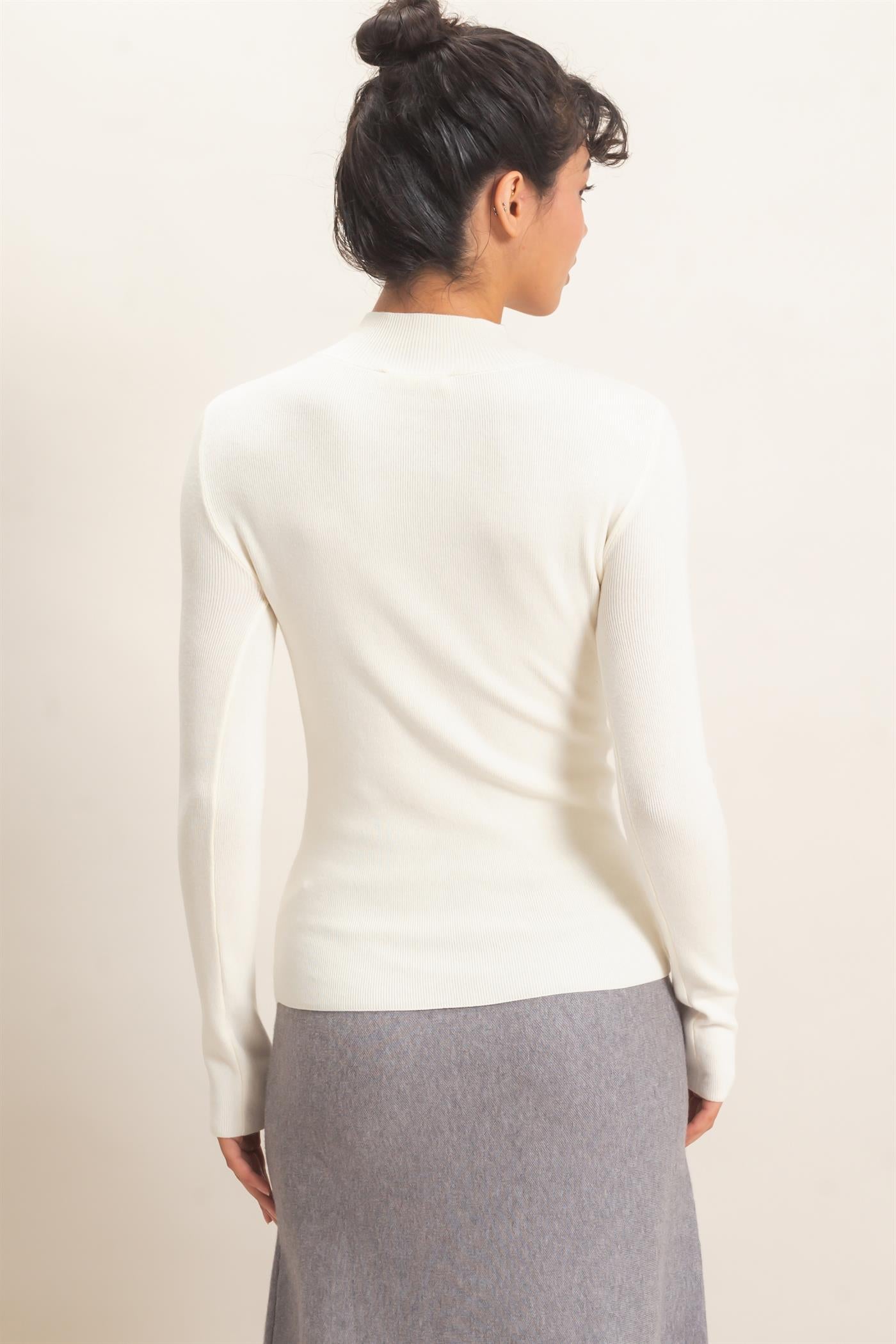 Wholesale Ribbed Mock Neck Long Sleeve Knit Top Clothing Tops DZ26F201 WHIP CREAM DOUBLE ZERO