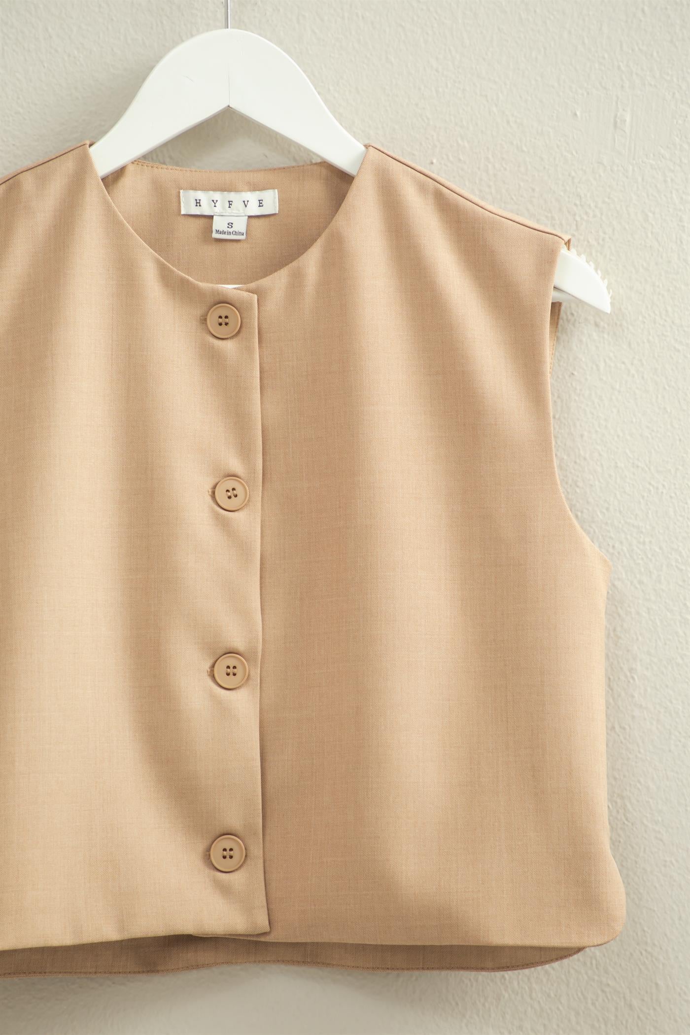 Wholesale Sleek Sleeveless Vest Top Clothing Tops HF25E489 BROWN HYFVE