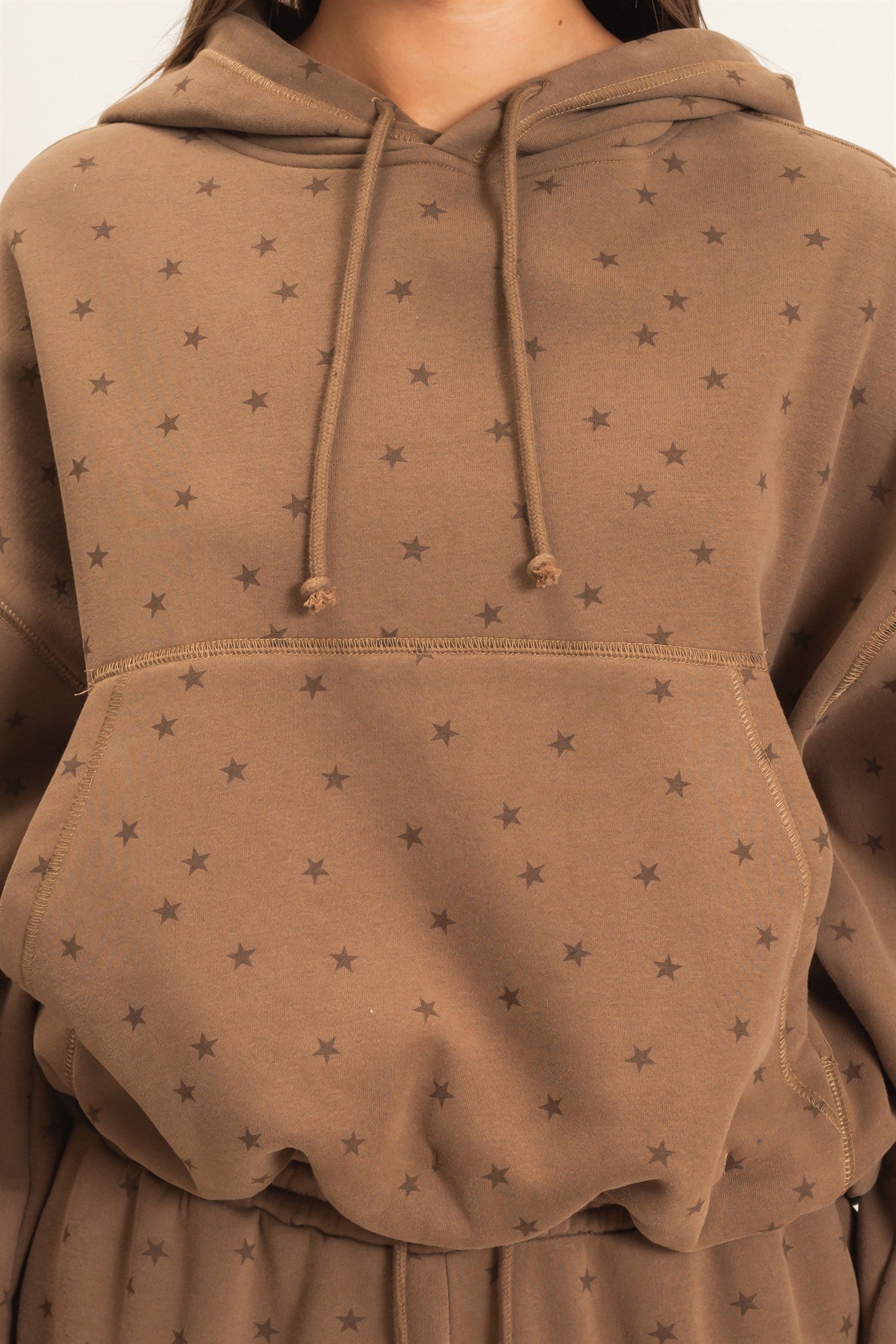 Wholesale Star Print Bubble Hoodie Hoodies DZ26C911 MOCHA DOUBLE ZERO